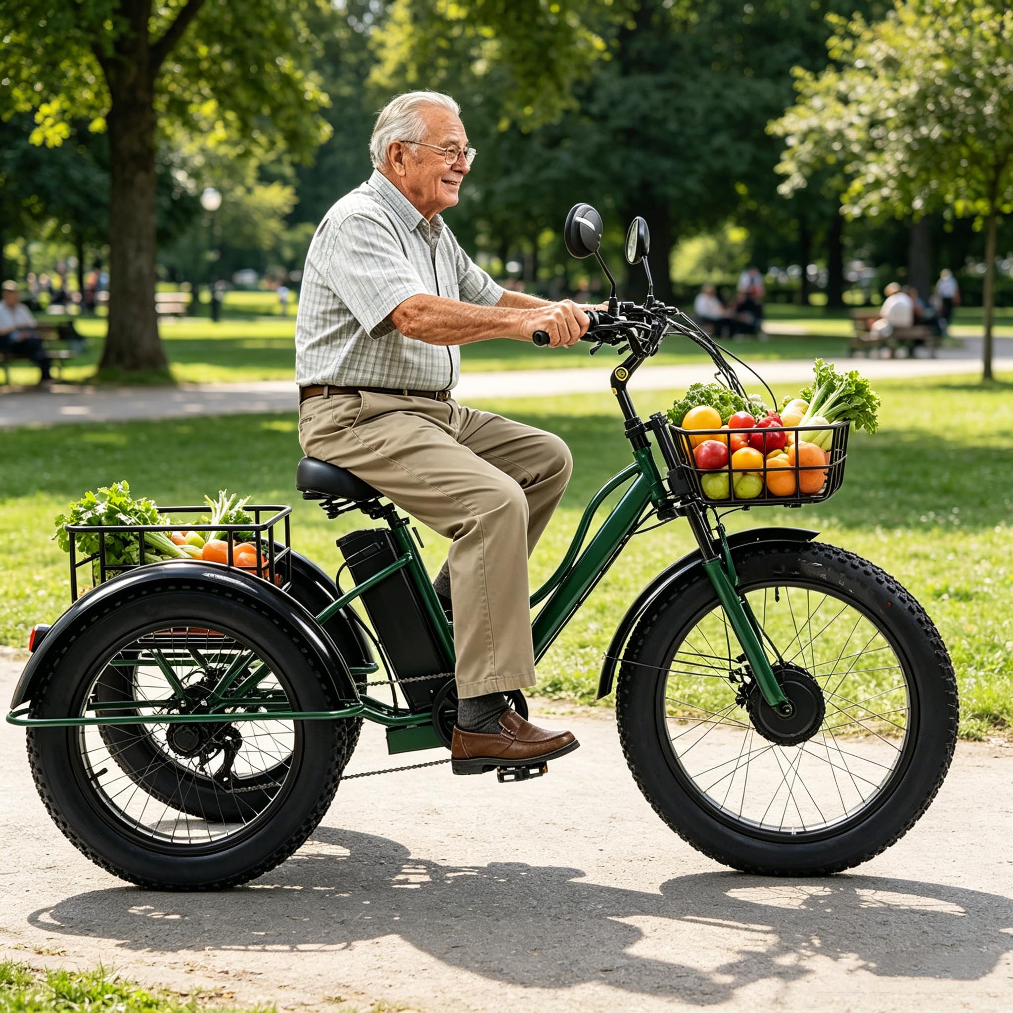 LISTaRSw 24'' 7 Speeds Electric Tricycle for Adults, Fat Tires 3-Wheel Bike with 48v 18ah Battery & 40 Miles Range, 3 Riding Modes, Large Storage Basket, Elderly Exercise Shopping Scooter Green