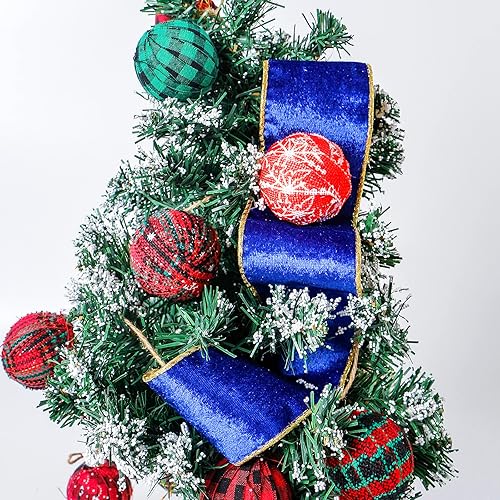 Miniatura 6 de Cinta de terciopelo rosa ancha con cable para árbol de Navidad, guirnalda, corona, 2.5 pulgadas, 5 yardas