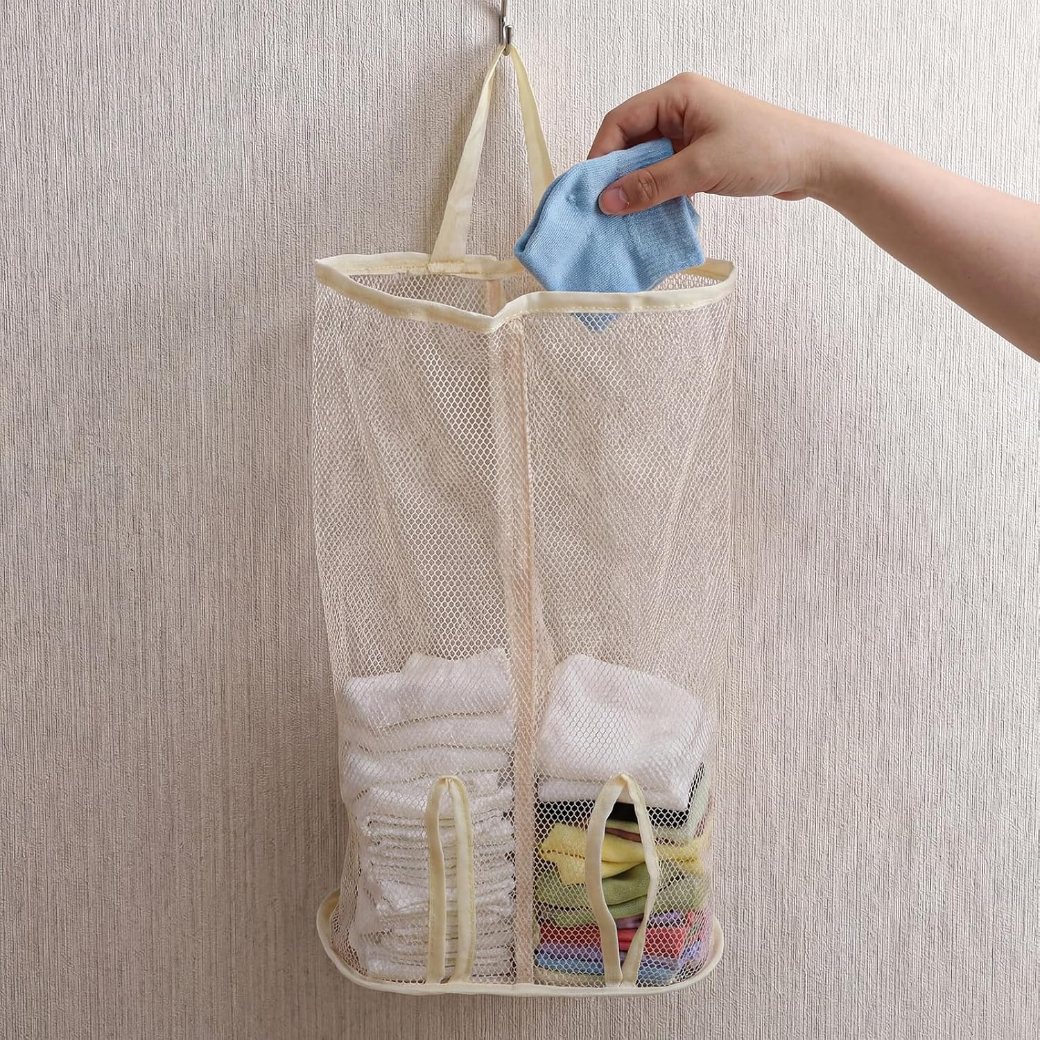 Hanging sock storage bag, Wall Mount Multifunctional Bag Saver, Dual-Sided Hanging Closet Organizer for Socks Underwear Bra