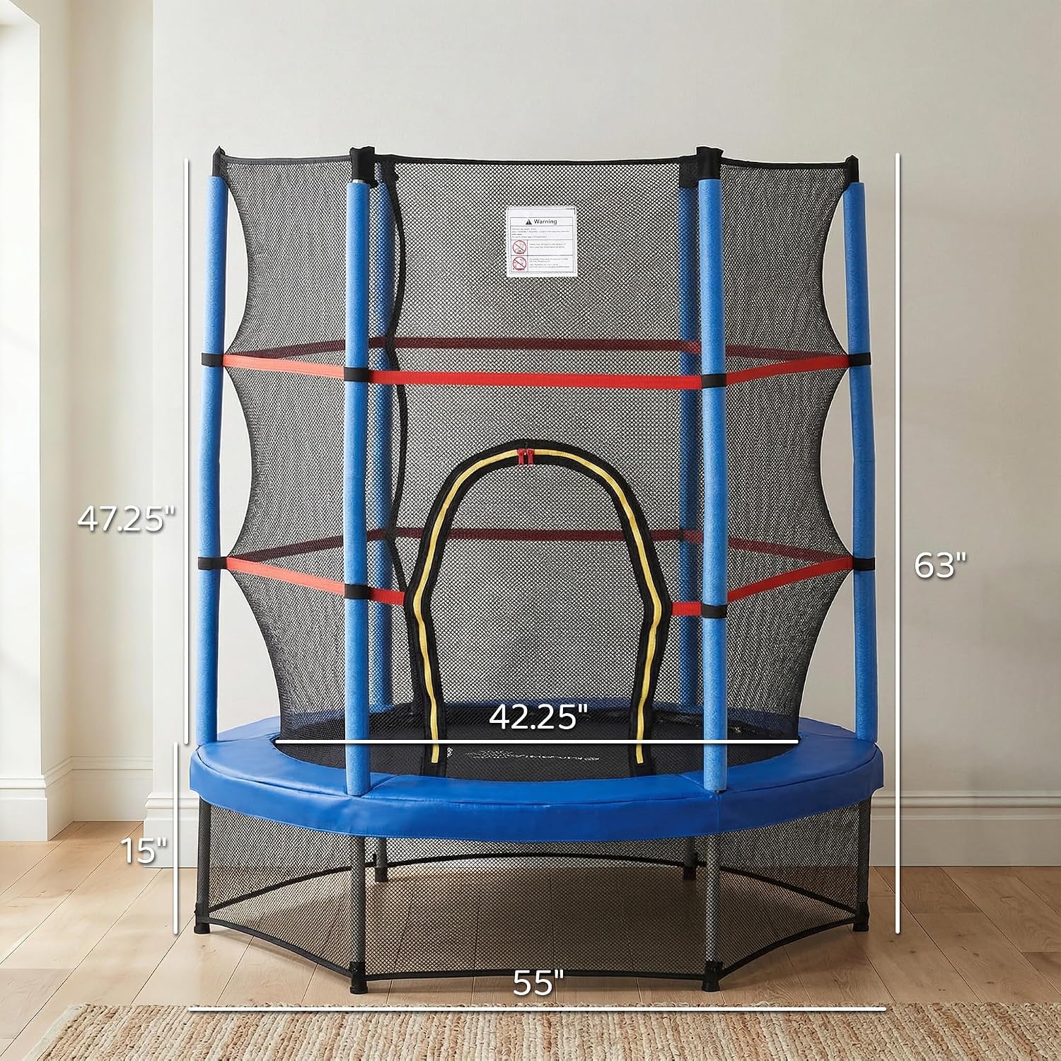 Outsunny 5FT Trampoline for Kids, 55" Mini Indoor Outdoor Toddler Trampoline Toy with Enclosure Net, Springless Design, Safety Pad and Steel Frame, Gift for Boys Girls 3 to 6 Years