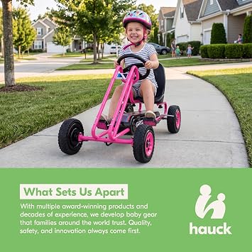 hauck Kids Pedal Go Kart, 4 Wheel Bike Cart, Ride for Ages 4-8, Pink