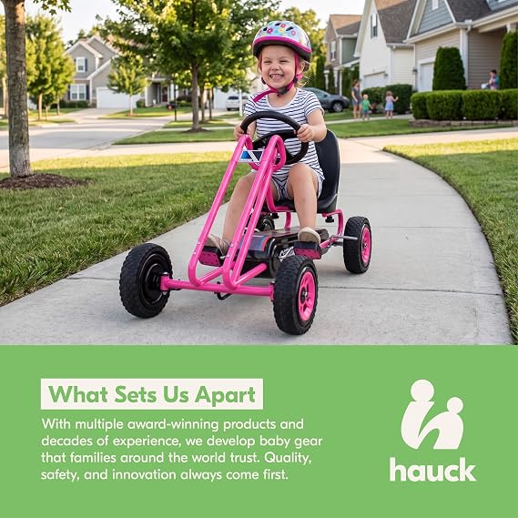 hauck Kids Pedal Go Kart, 4 Wheel Bike Cart, Ride for Ages 4-8, Pink