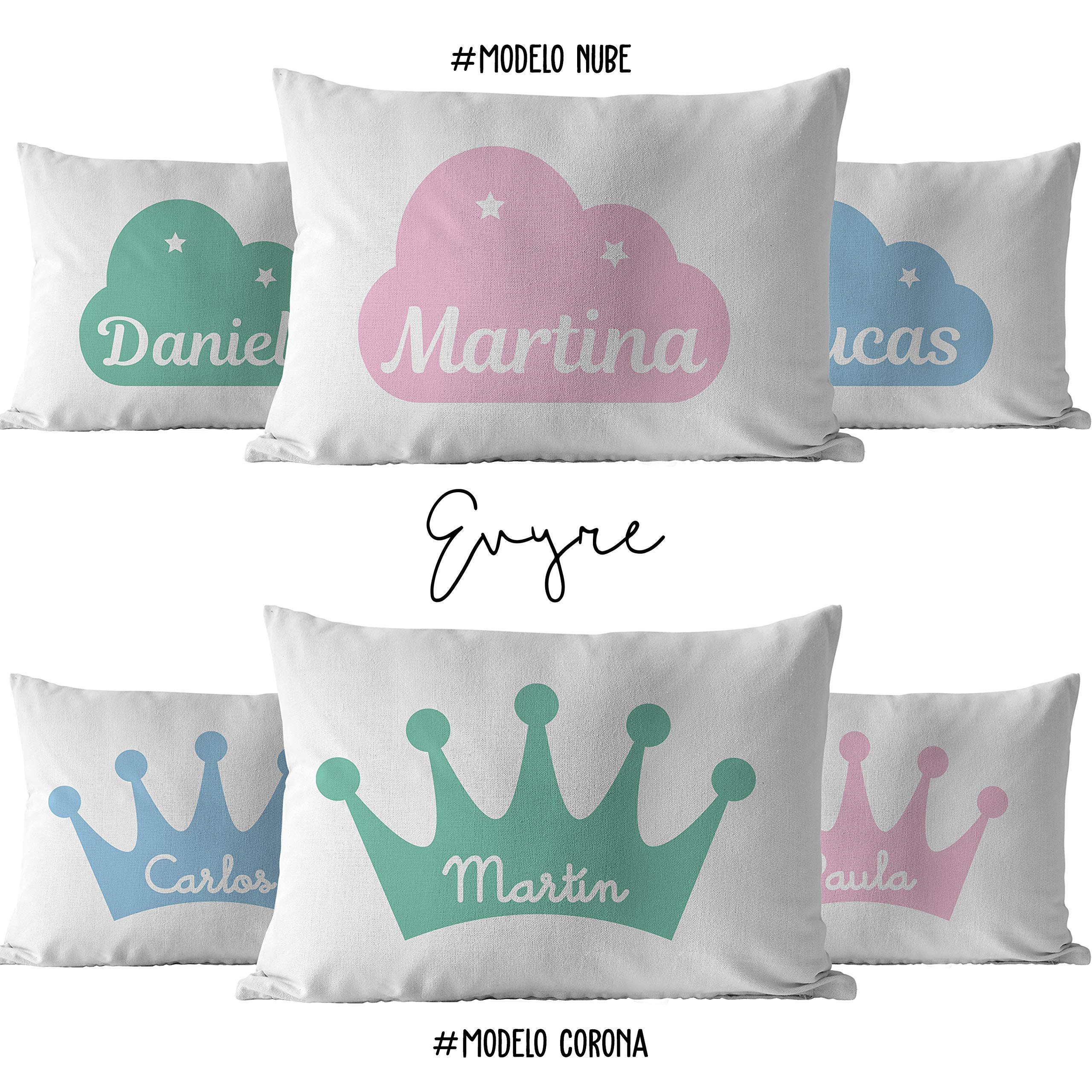 Canastilla bebé personalizada con placa decorativa, funda cojín, body y babero. Regalo original para un recién nacido niño y niña/Pack Corona o Nube