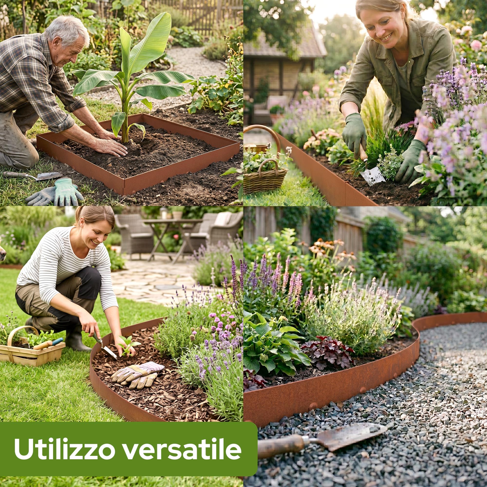 Arebos Bordura da Giardino in Acciaio Corten 15 m | Bordo Prato in Metallo & Delimitazione Aiuole | Flessibile e Modellabile | Resistente alle Intemperie