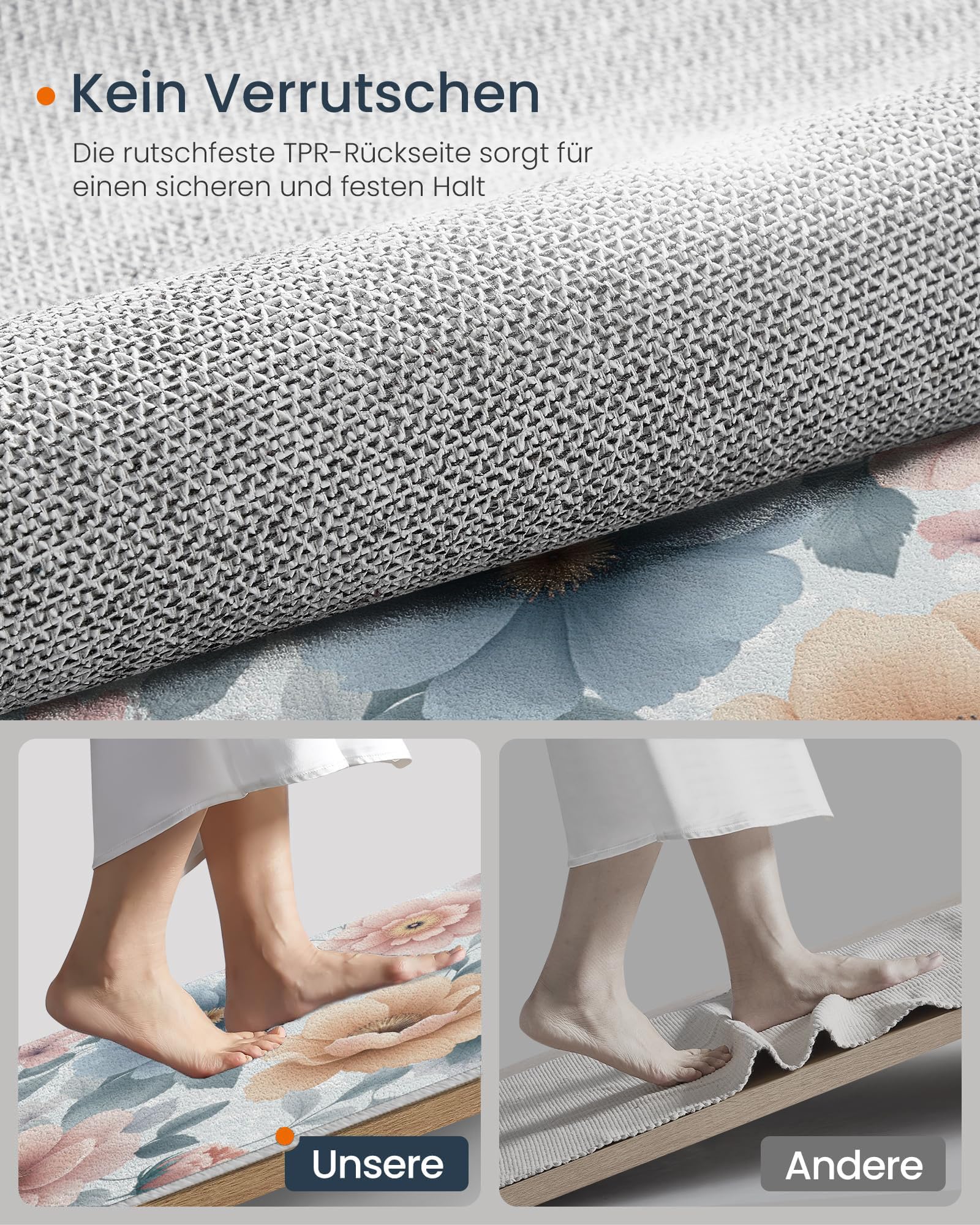 Tapis Entree Interieur Fleurs De Campagne Rurales 80x120cm Lavable en Machine, paillasson AntidéRapant Poil Ras, Aquarelle Coquelicot pour Chambre Salle a Manger Cuisine, Bleu Rose