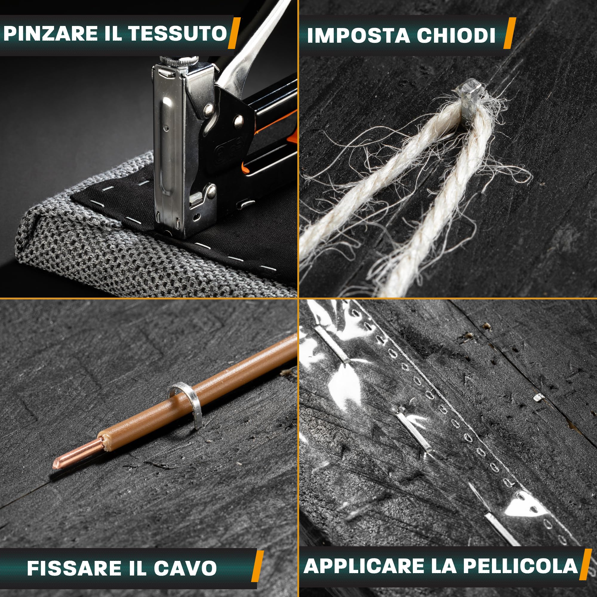 Hinrichs Cucitrice e Spillatrice Professionale 3-in-1 – Pistola Sparachiodi e Pinzatrice Manuale per Legno, Mobili e Tessuti – Include 1600 Graffe e 800 Chiodi | Pinzatrice e Sparachiodi per Fai-da-te