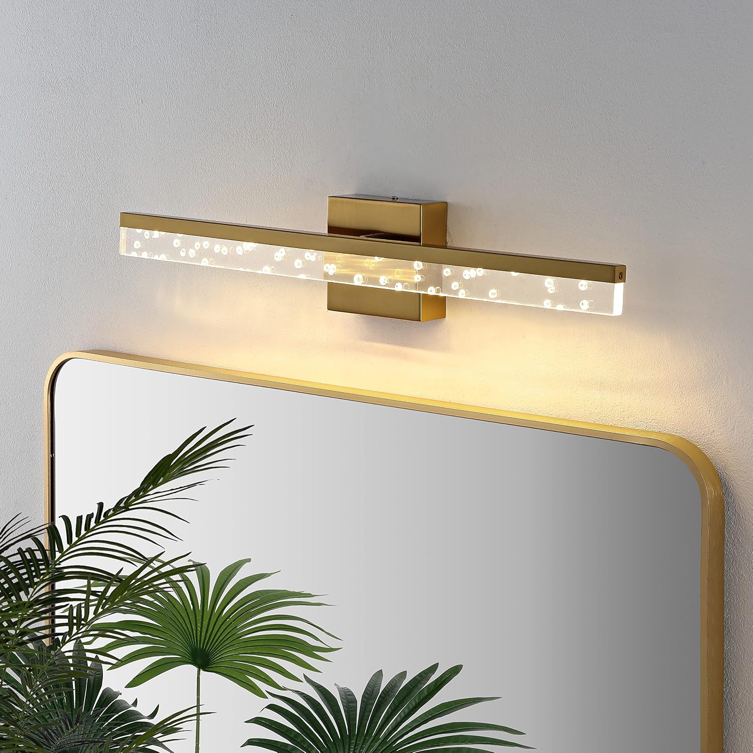 Eyely EYL7129A Roxanna 30" 1-Light Modern Contemporary 360-Degree Rotatable Iron/Seeded Acrylic Integrated LED Vanity Light for Entryway Lobby, Bathroom, Hallway, Bedroom, Black/Clear