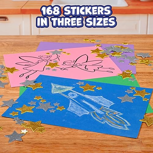Miniatura 2 de READY 2 LEARN Calcomanías de espuma con purpurina, estrellas plateadas y doradas, paquete de 168 unidades, calcomanías autoadhesivas para álbumes de