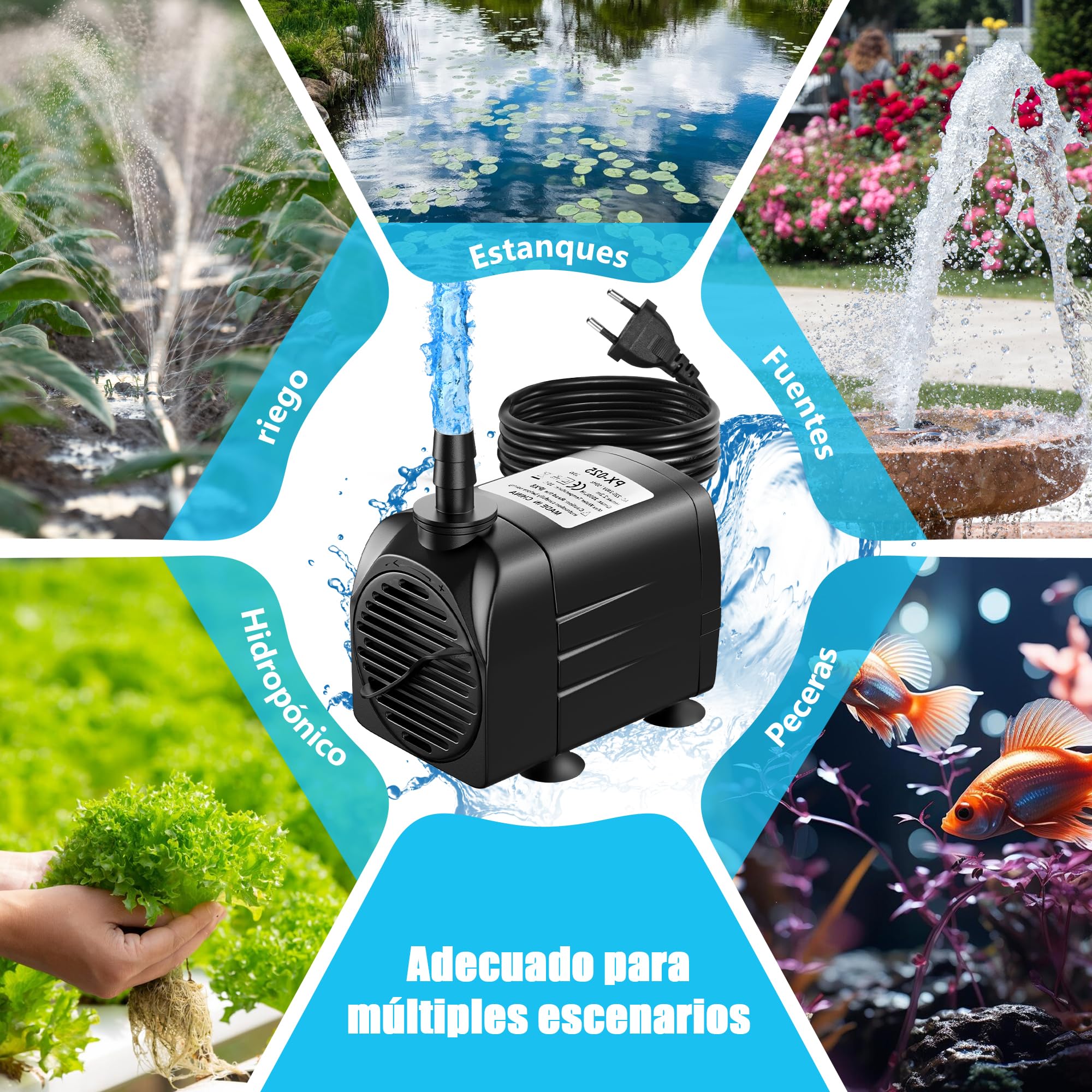 LNICEZ Bomba de Agua 25W/2000L/H para Acuario y Fuente de Estanque - Altura Máxima 2.2m, Sumergible — view 7