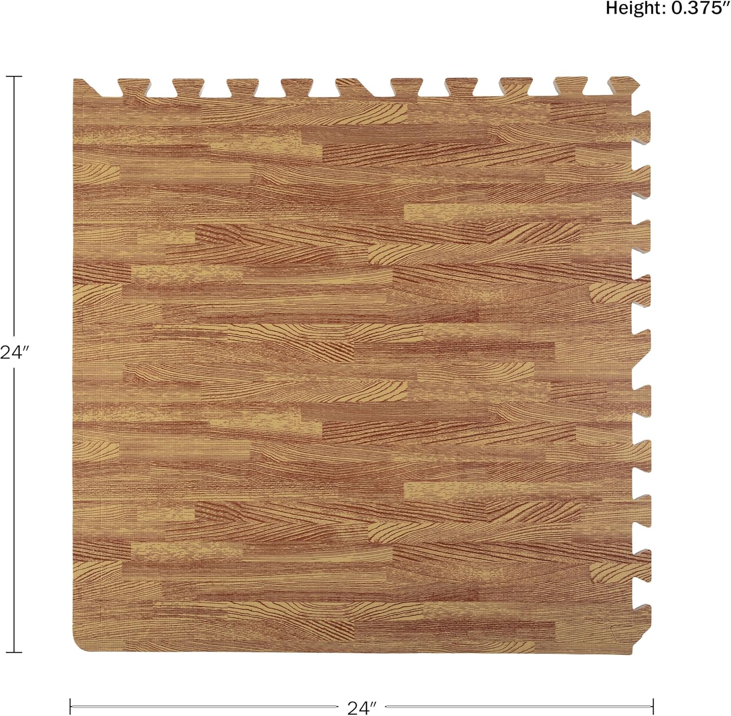 Foam Floor Tiles - 96sqft Wood Grain Interlocking Foam Tiles with Border - Foam Play Mat Playroom or Gym Flooring for Home Gym by Stalwart (Light)