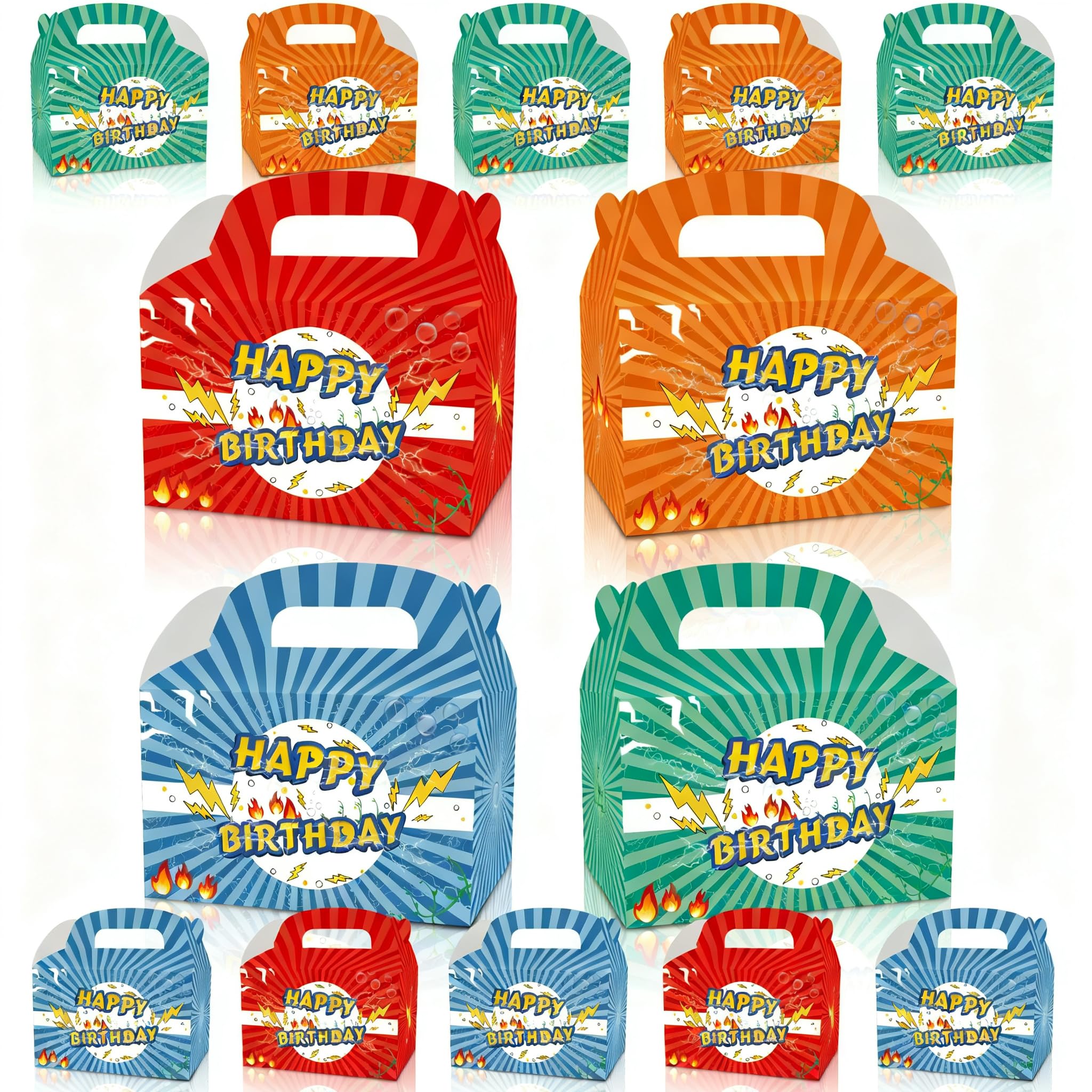 12Pcs Animation Cartoon Happy Birthday Decorations, Red Orange Blue Green lightning Gift Boxes for Boys and Girls Party Theme Supplies