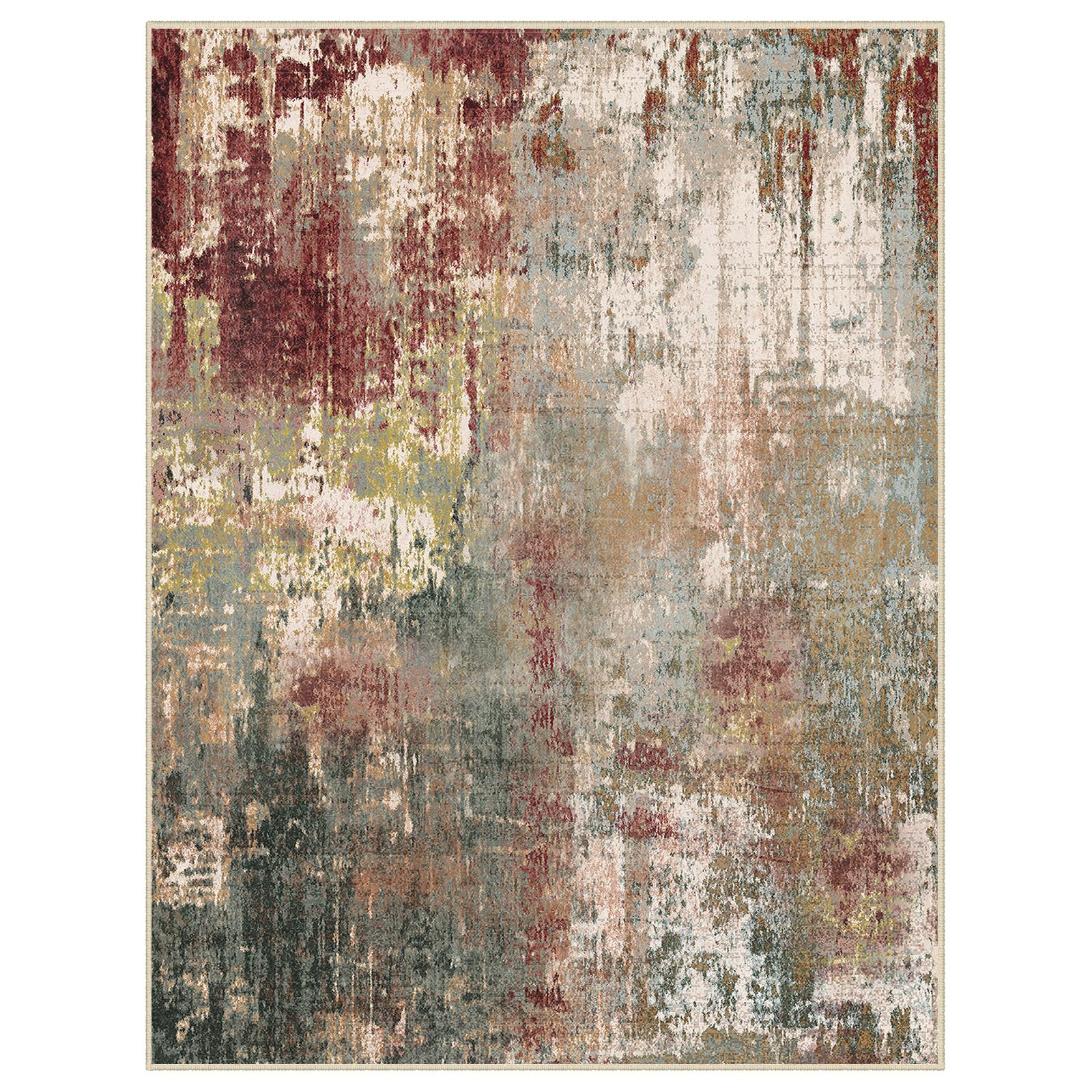 INOVADAY Abstract Living Room Rug 200x300 cm Washable Red/Blue/Brown/Multi