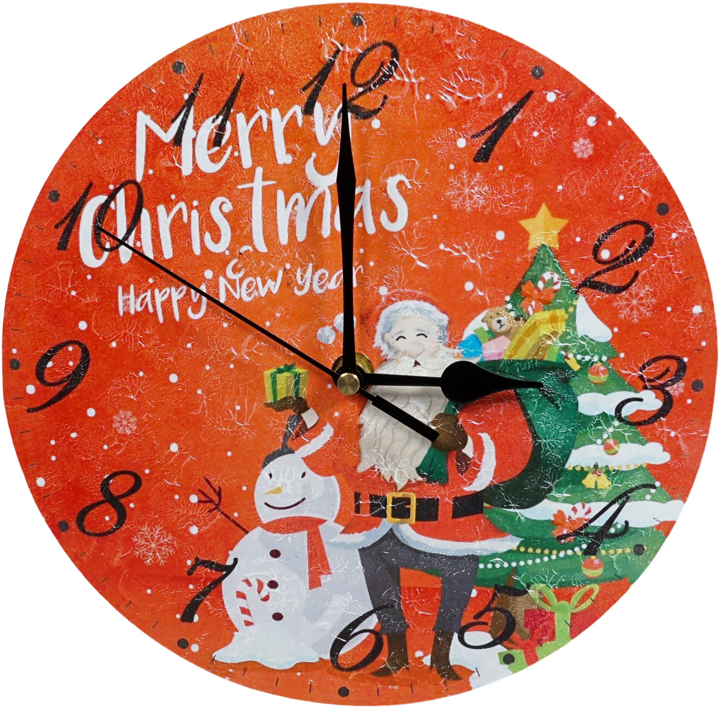 Xmas Haus Santa and Snowman Round Wall Clock 23cm