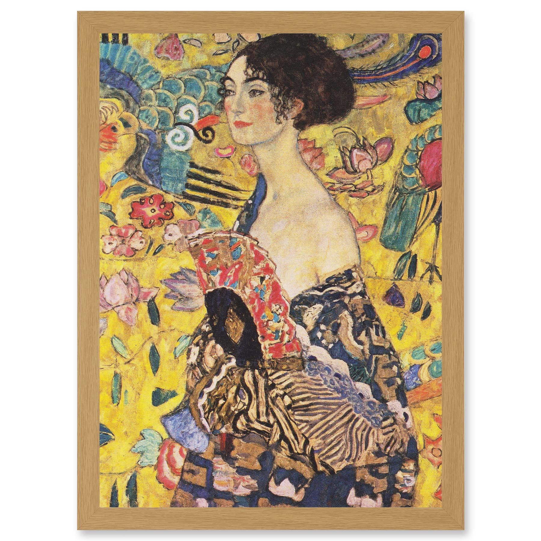Artery8 Gustav Klimt Lady With Fan Painting Artwork Framed Wall Art Print A4