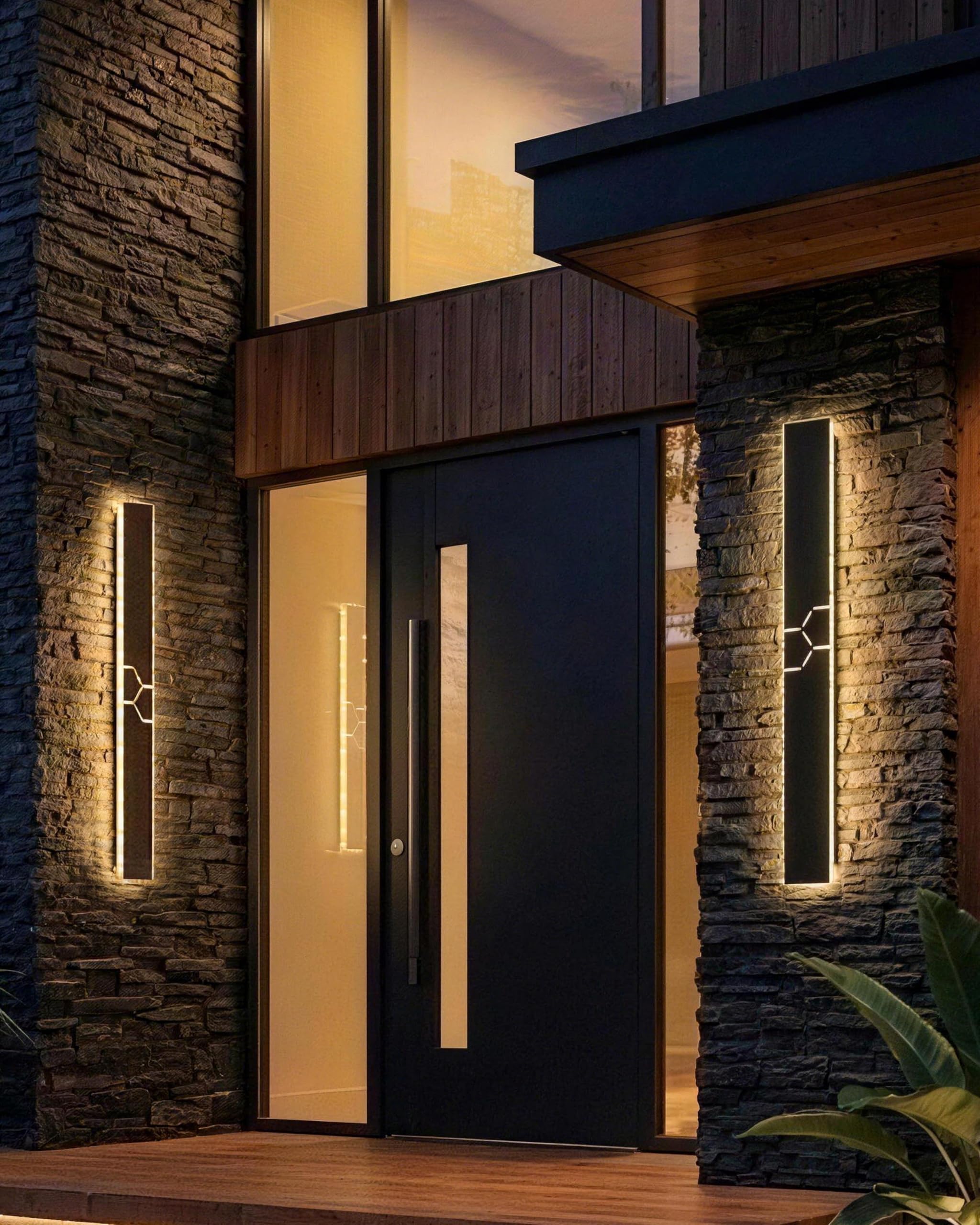 Lange LED Wandleuchte Aussen/Innen Villa Wandlampe, 3000K Wasserdicht IP65 Aluminium Außen LED Lampe Schwarz für Gärten, Terrassen, Schlafzimmer, Wohnzimmer Wandleuchte, 100*8CM/32W Warm Light