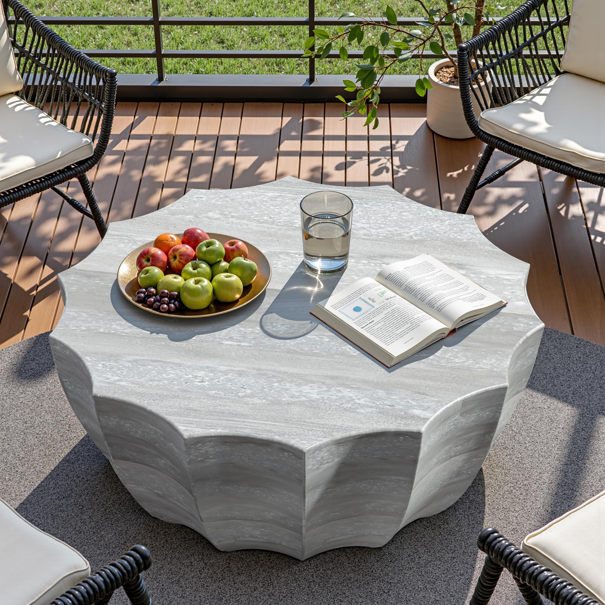 35" Round Coffee Table Modern Stylish Design Waterproof & Moisture-Proof No Assembly Required Coffee Table for Indoor & Outdoor - US Warehouse (Marble