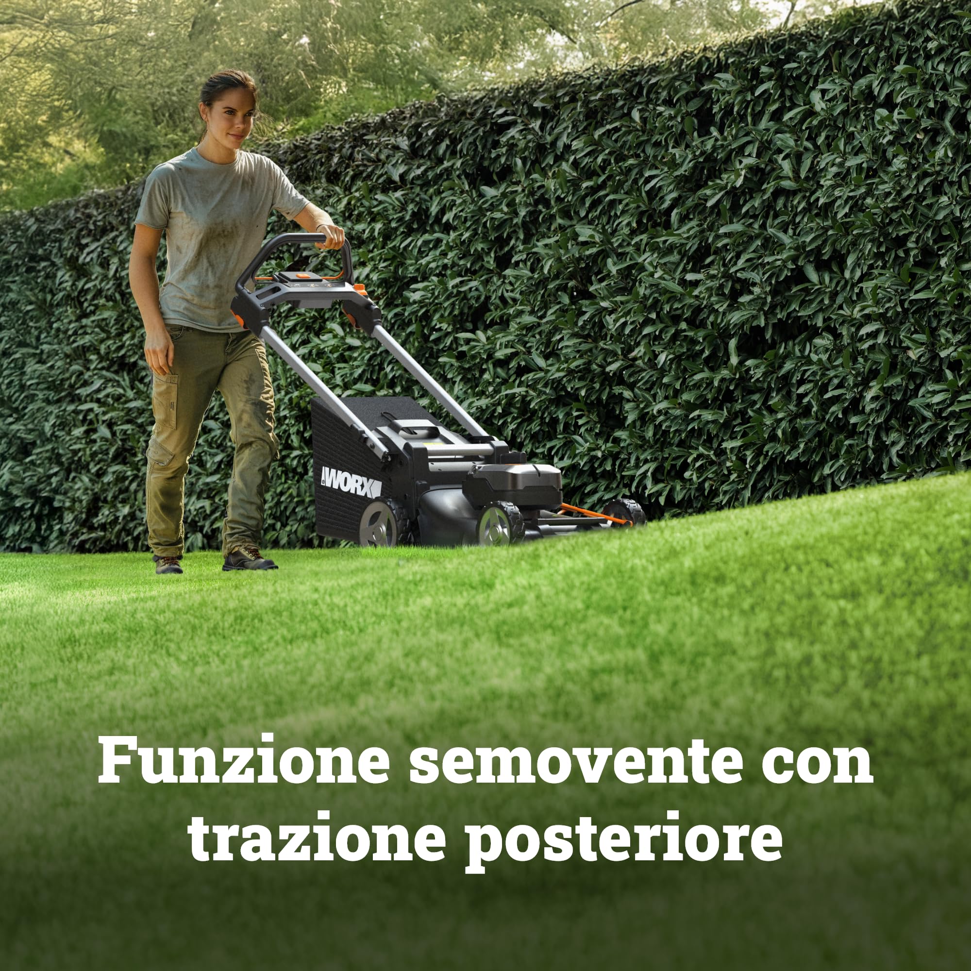 WORX Nitro WG749E Rasaerba 40 V (2 x 20 V) | PowerShare | Include 2 batterie 4 Ah e caricatore doppio | 46 cm con trazione | Mulching | 7 posizioni di altezza