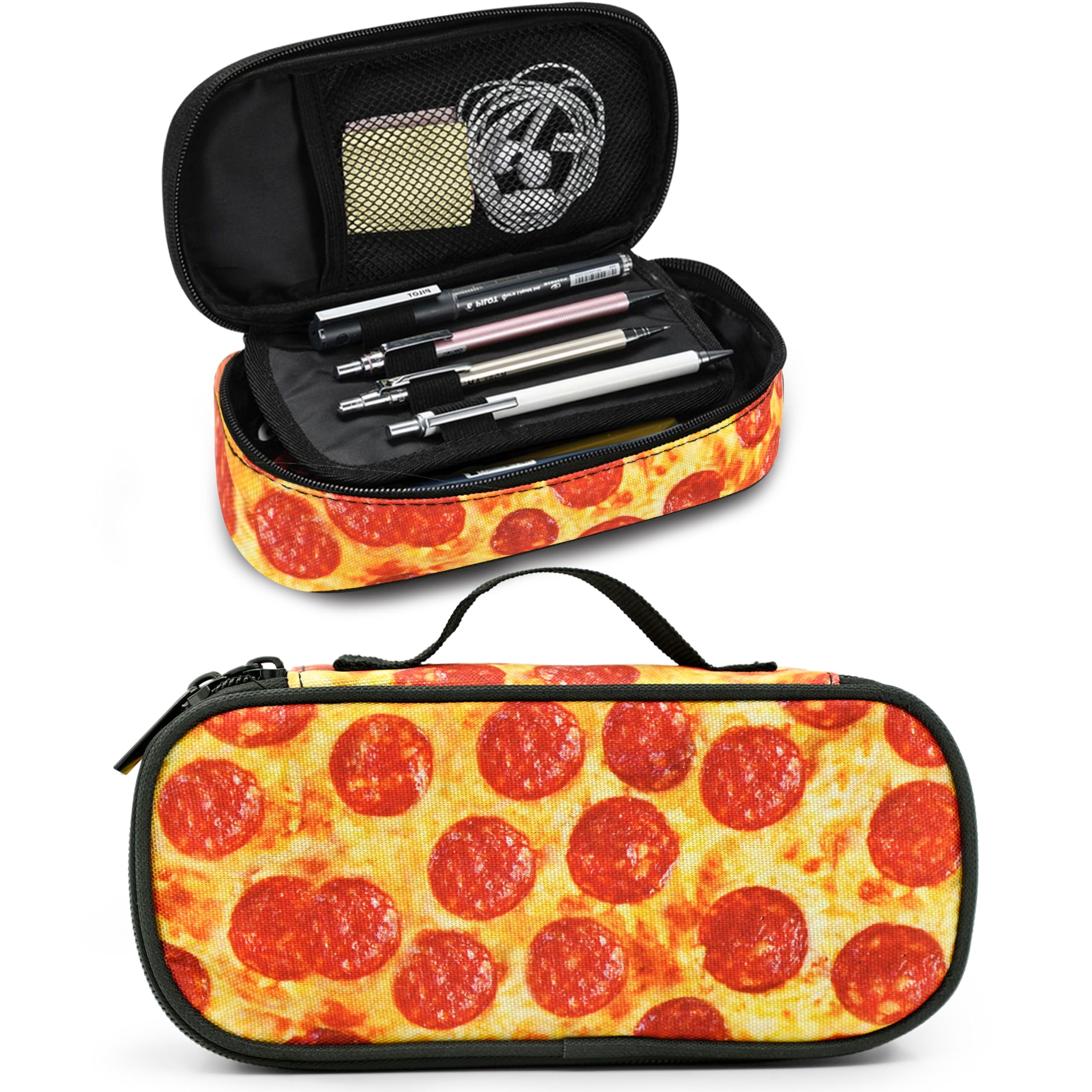 Droerfes Large Capacity Brick Pencil Case for School Office Stationery for Girls Boys Teens Kids, Pizza, Taille Unique, Cartoon