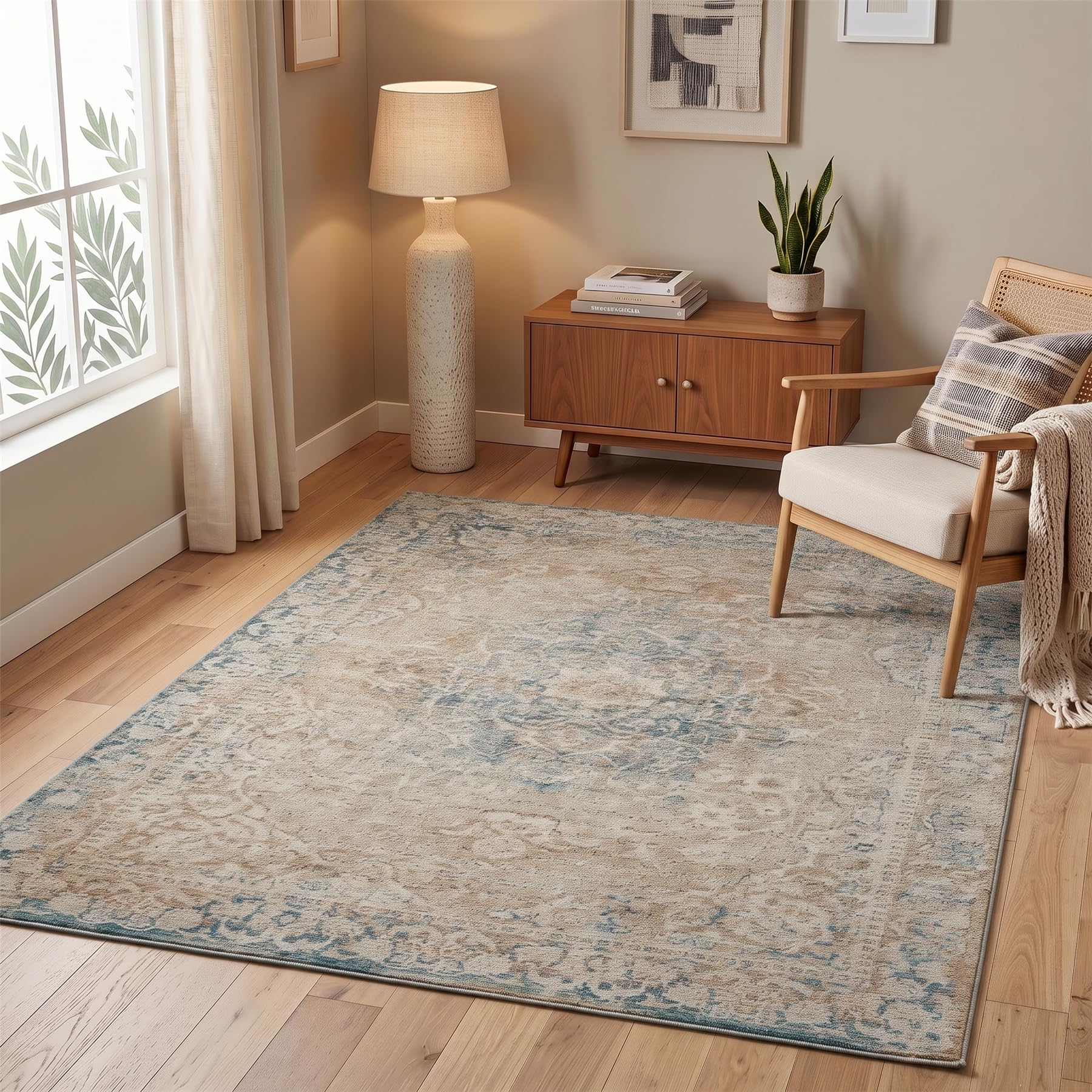 Pagnanno. Vintage Foldable & Washable Rugs Non Slip Area Carpet Low Pile Soft Printed Floor Mat for Living Room Bedroom Lounge Dining Room Kitchen Home Office (160 x 230 cm) โ image 1
