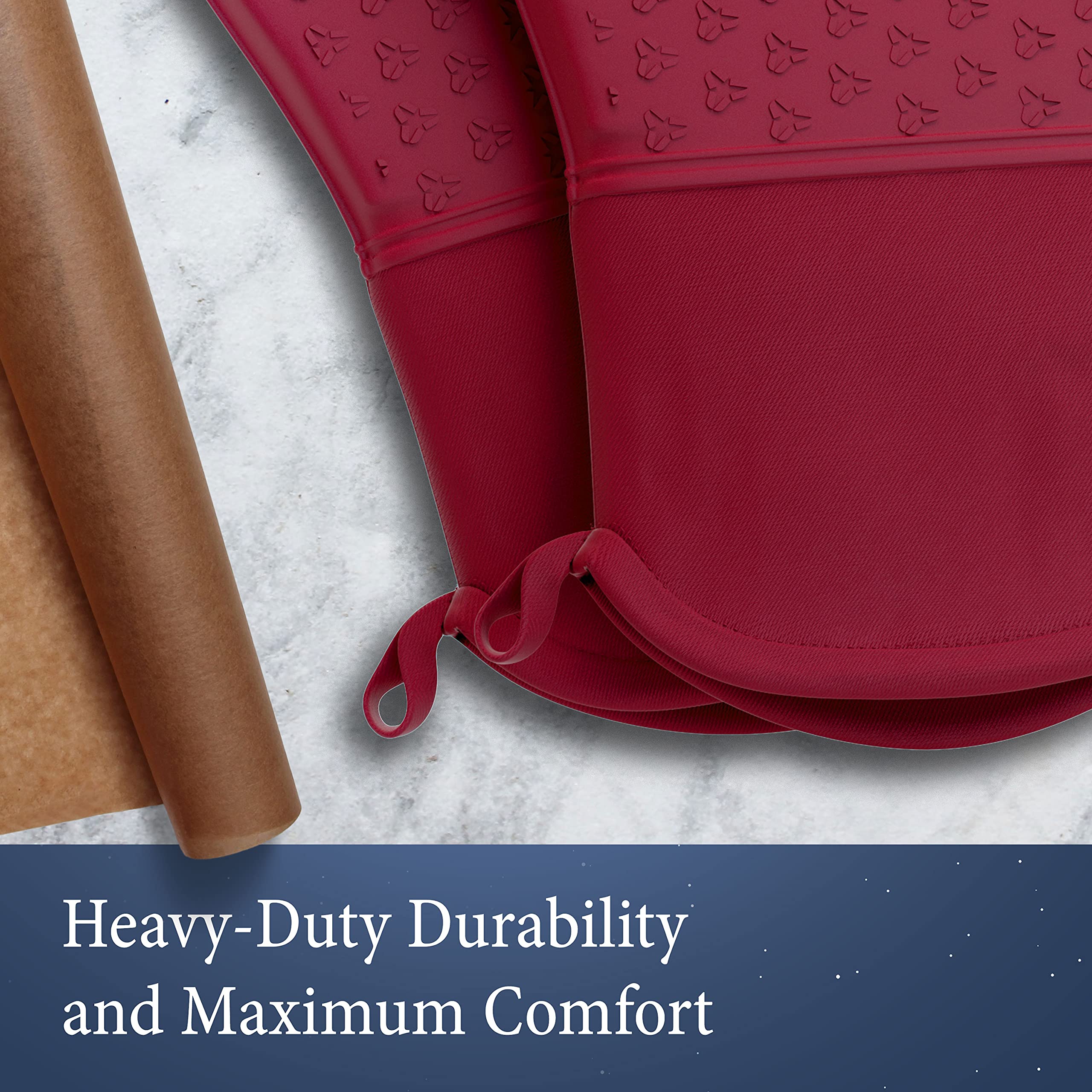 Cosy House Collection 4-teiliges Ofenhandschuh & Topflappen-Set – Rutschfestes Silikon & Baumwolle 260 °C hitzebeständige Untersetzer Kochhandschuhe – zum Kochen & Backen (rot)