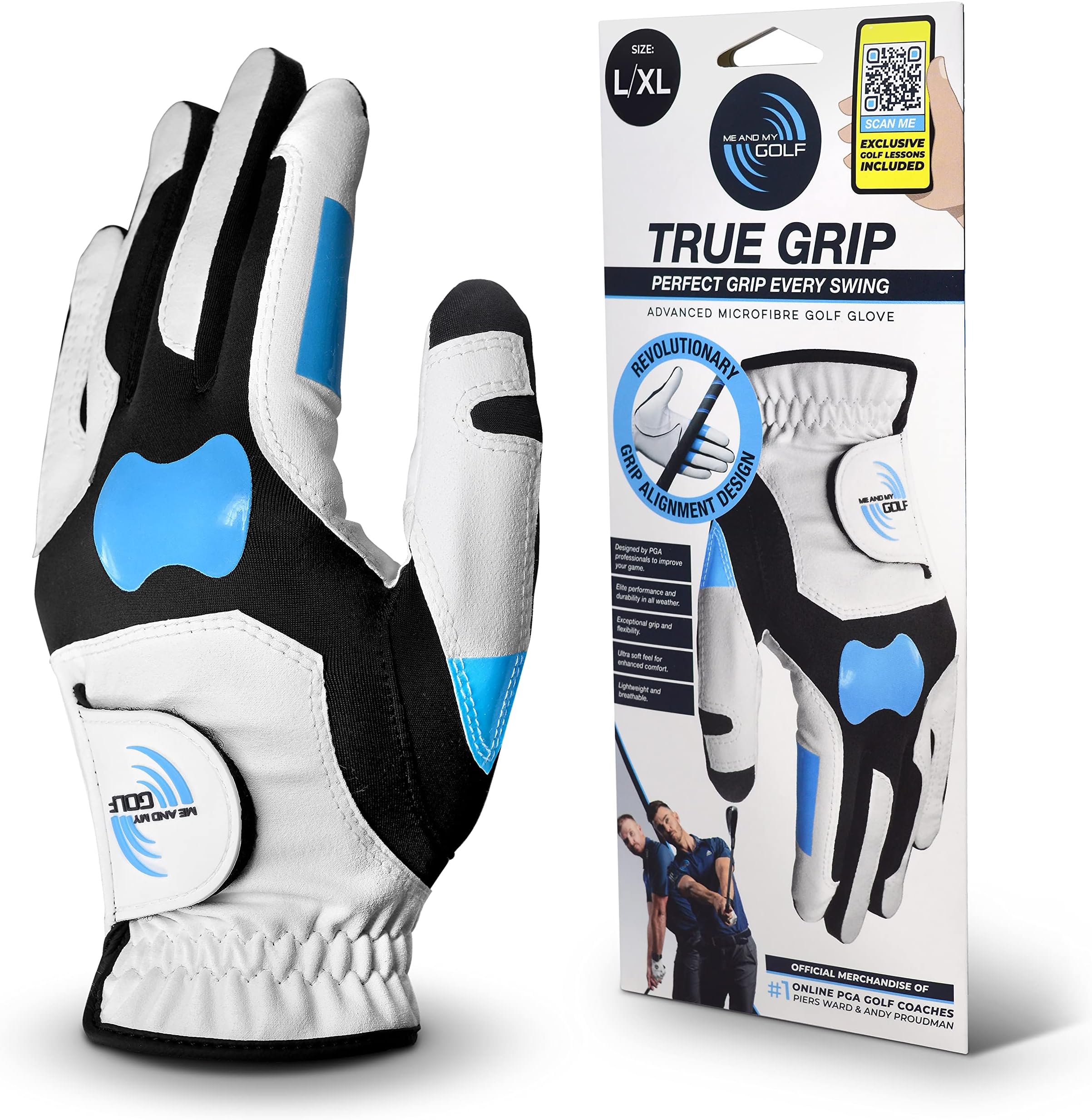 ME AND MY GOLF True Grip Trainingshandschuh — Perfekter Halt bei jedem Schlag, Beinhaltet Schulungsvideos, Fixieren Sie Ihren Schwung und Griff