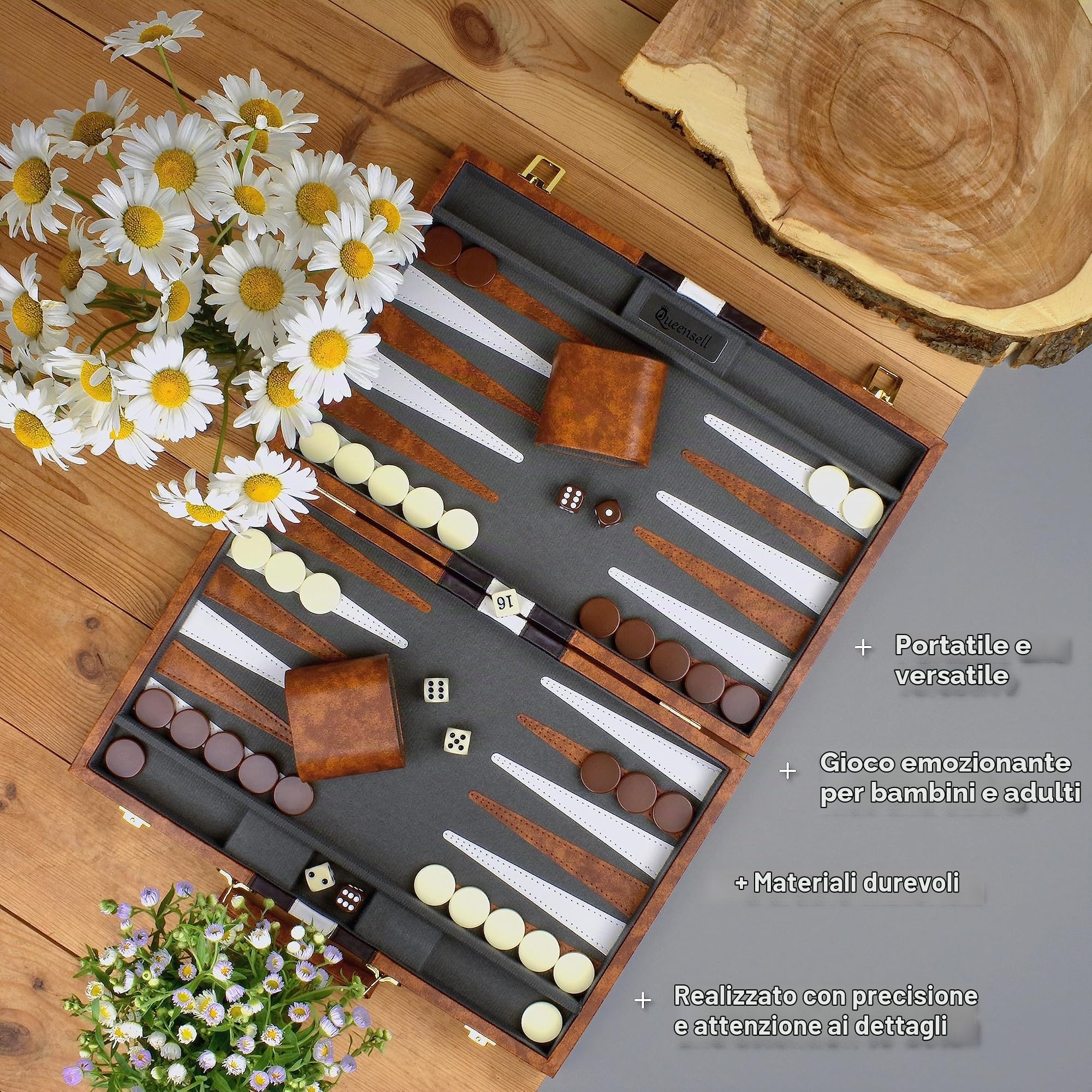 Grande set da backgammon per adulti, giochi da tavolo classici per 2 giocatori, adulti e bambini, set da backgammon di alta qualità con tavola da 38,1 cm e 32 pezzi di backgammon, in custodia in pelle