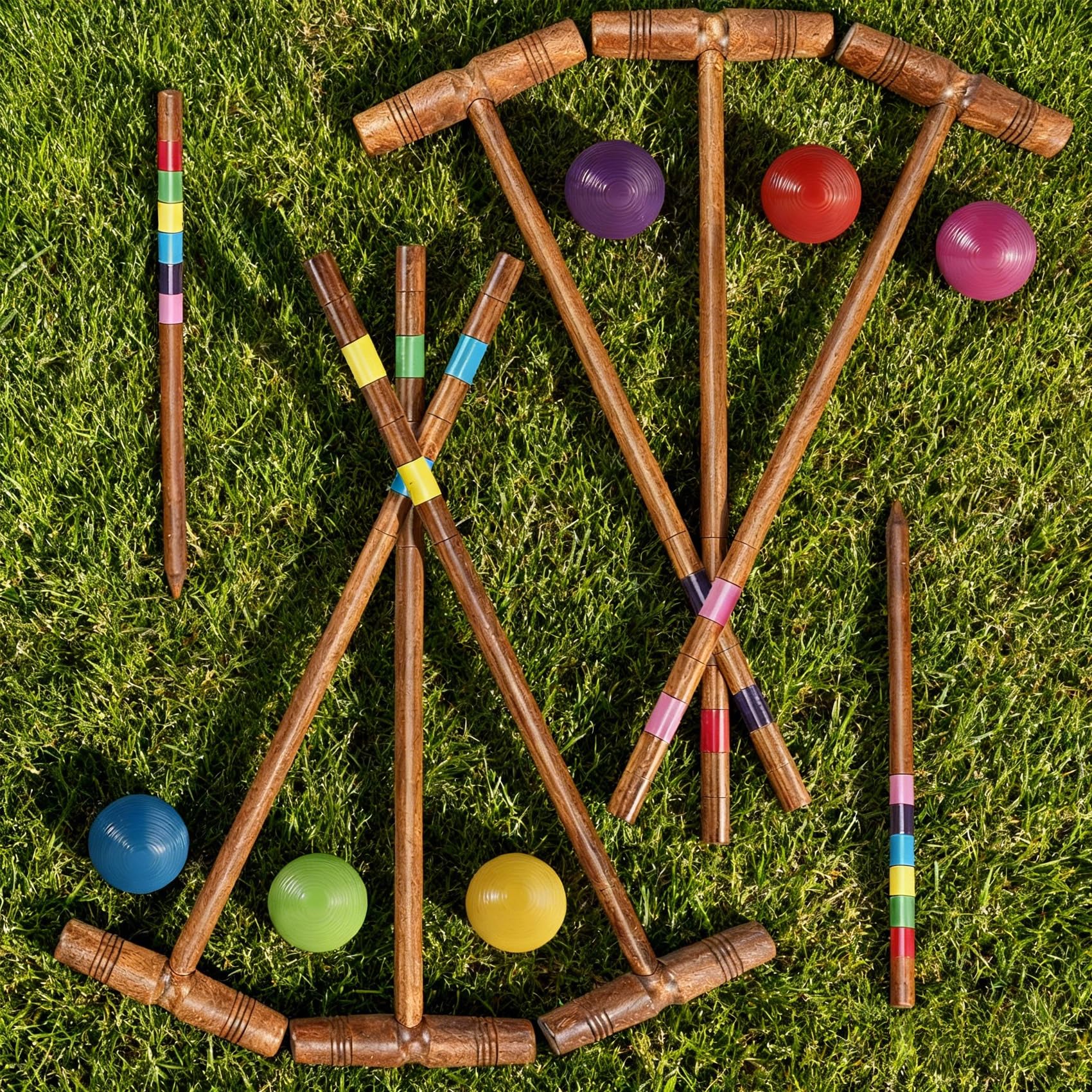 Ensemble de croquet 81.3 cm pour 6 joueurs, Style classique vintage, Piquets pour adultes et famille