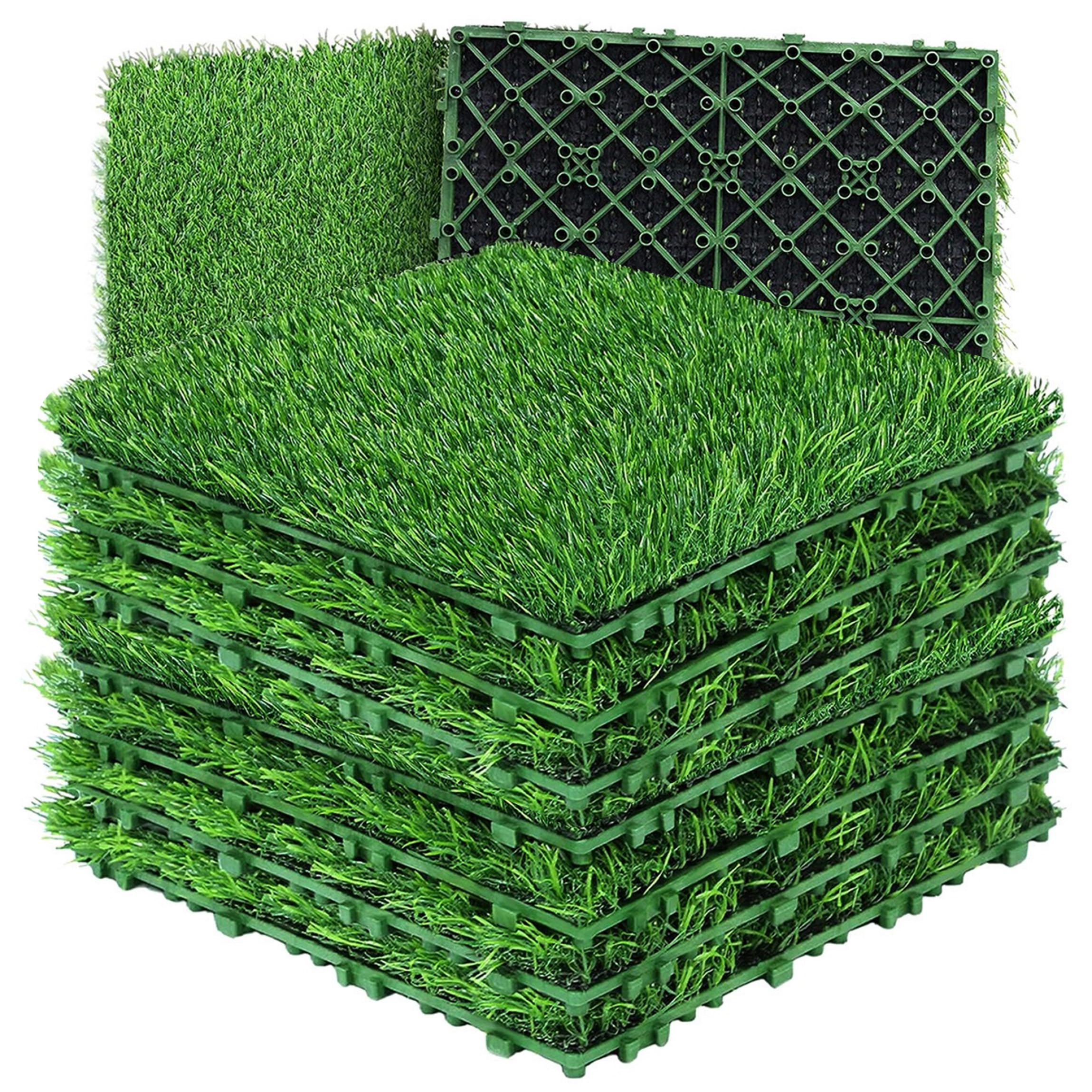 Carreaux de gazon artificiel extérieur, faux tapis herbe pour sol de balcon, jardin et cour