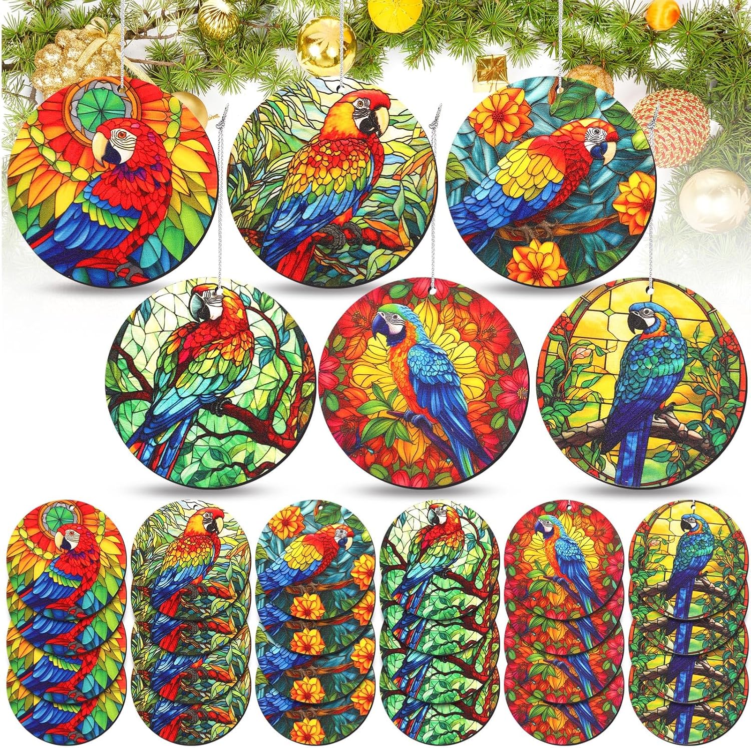 Hollowfly 30 Pcs Christmas Ornament Parrot Christmas Tree