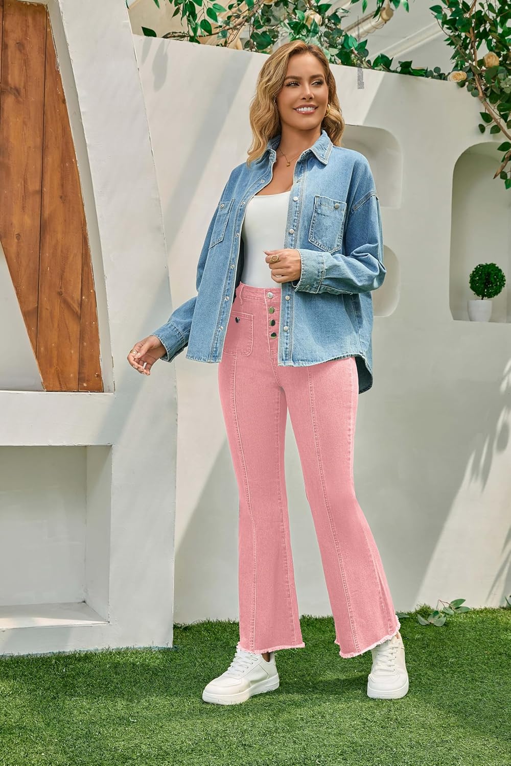 INR Casual Denim Pants for Women High Waist Stretchy Bell Bottom Flared Jeans - Image 5