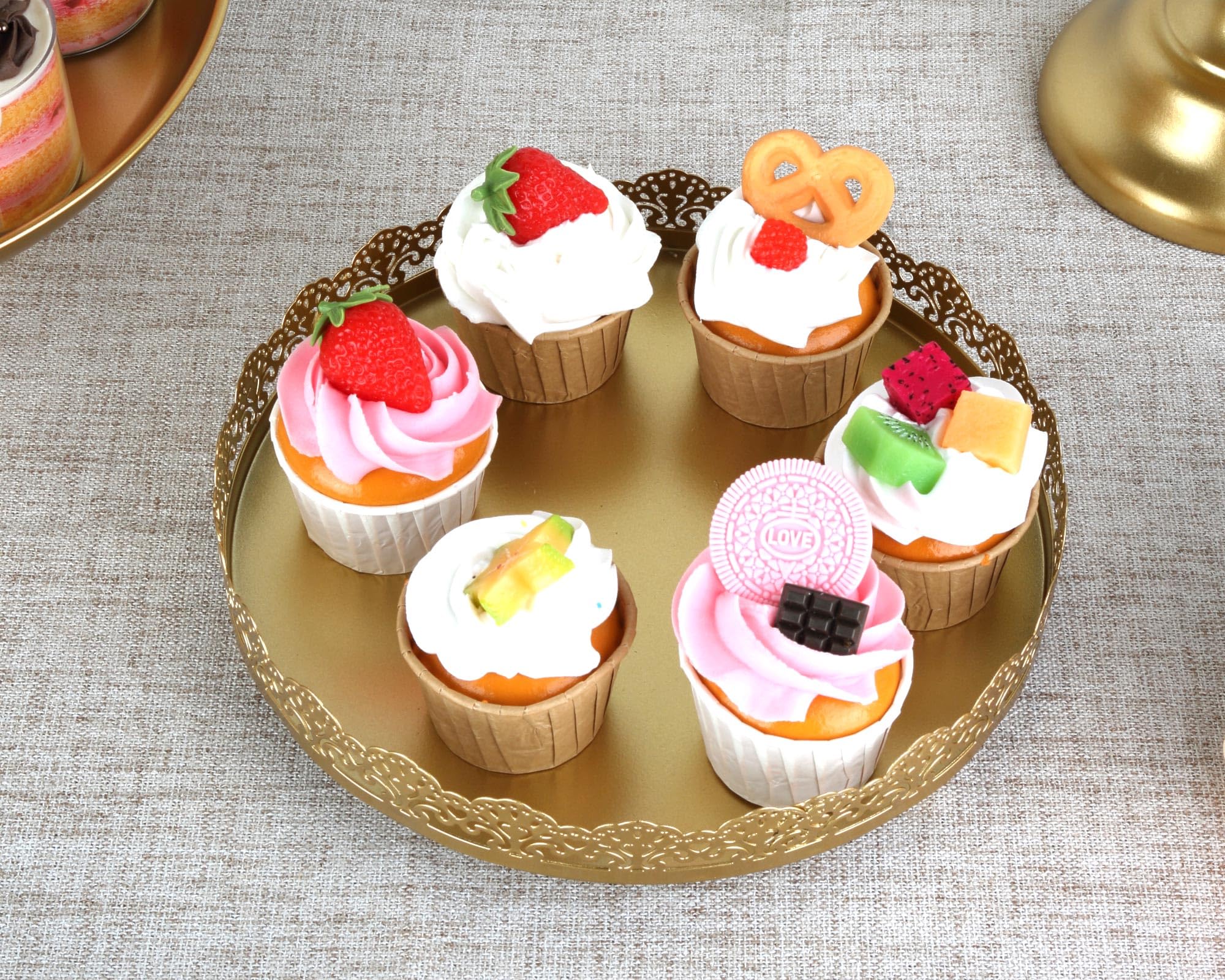 6 soportes para tartas de metal dorado, soportes para cupcakes para mesa de postre, boda, cumpleaños