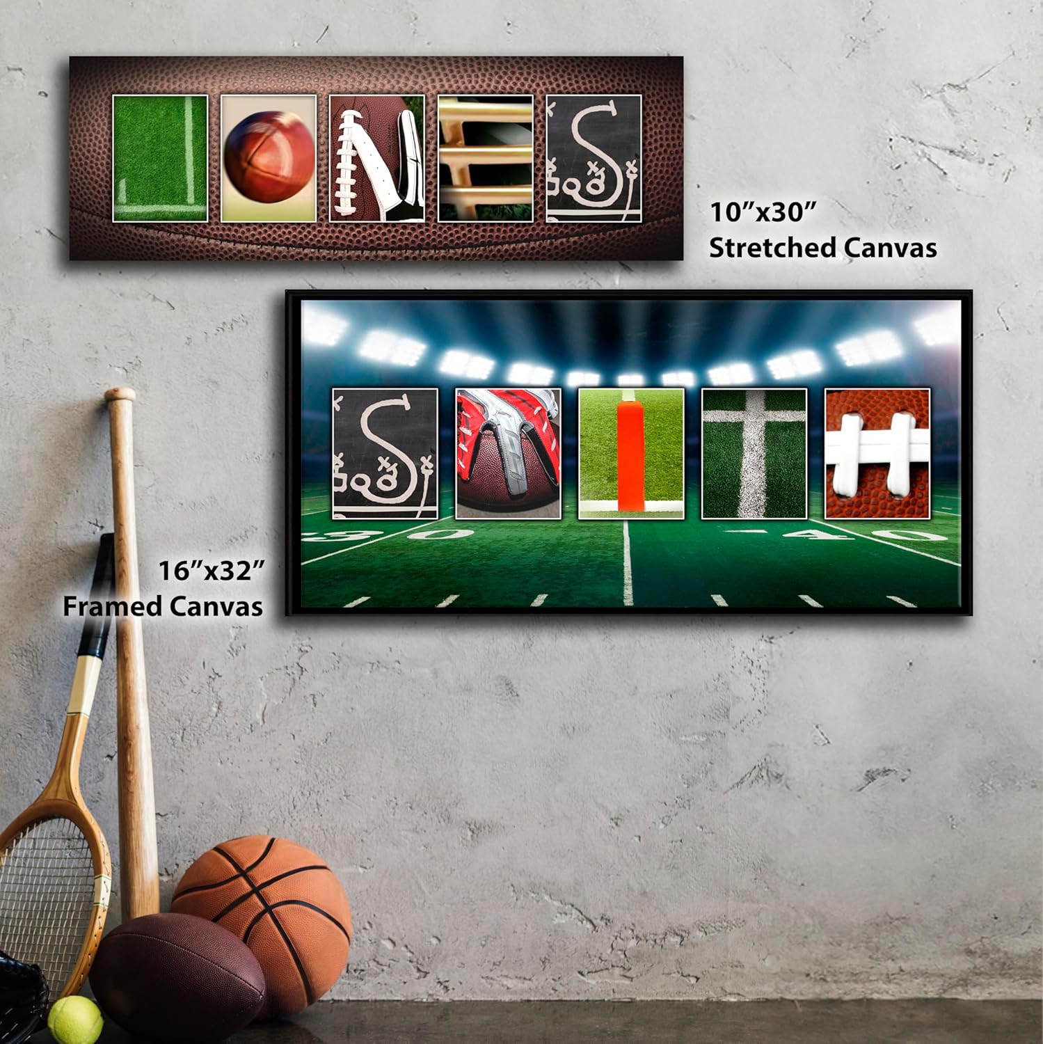 Personal-Prints FOOTBALL Personalized Décor or Gift for the Coach, Player or Fan |Customized Football Name Wall Art Gift (10"x30" Stretched Canvas)