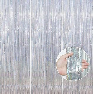 Crosize 3 Pack 3.3 x 9.9 ft Silver Foil Fringe Backdrop Curtain, Streamer Backdrop Curtains, Birthday Party Decorations, Tinsel Curtain for Parties, Galentines Decor, Preppy, Photo Booth