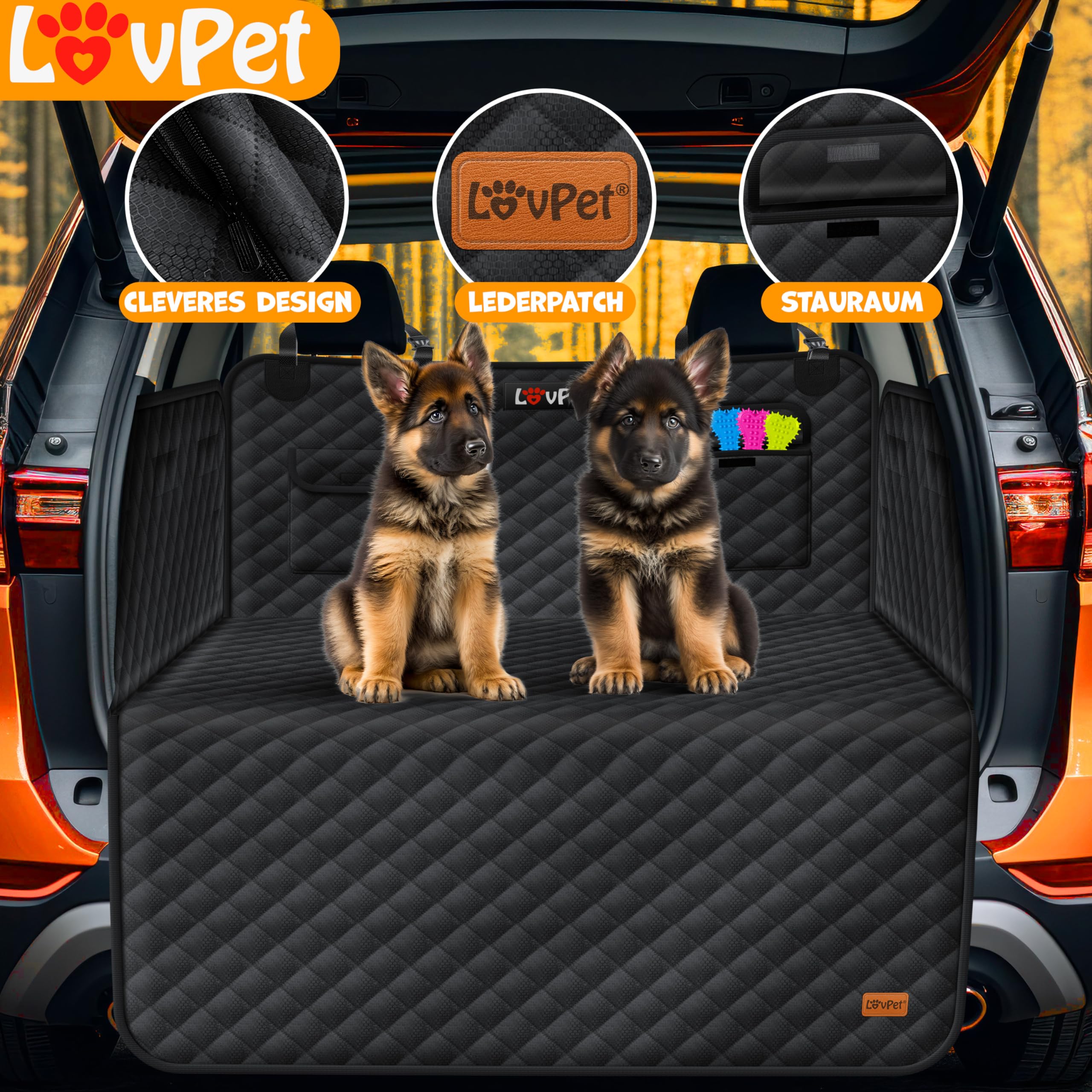 Lovpet® Protezione del bagagliaio dell'auto per cani trapuntata con cintura di sicurezza, con protezione laterale e del bordo di carico | Tappetino universale di protezione del bagagliaio dell'auto