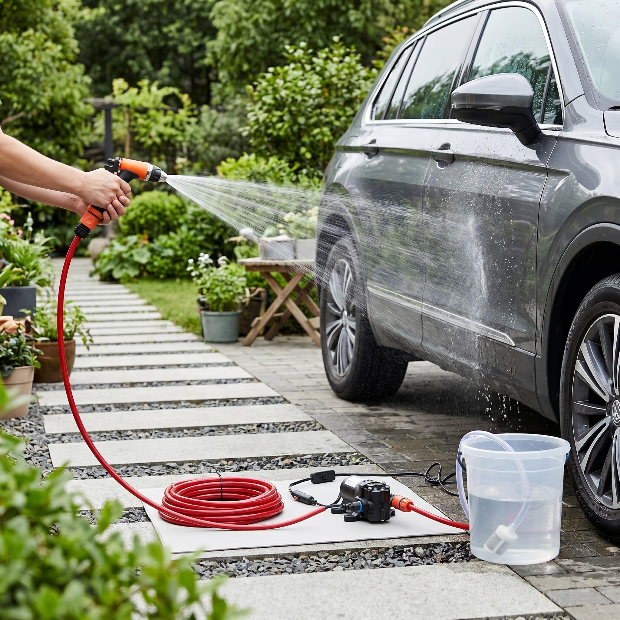 Nettoyeur de Pompe à Eau Haute Pression Portable, Kit de Lavage de Voiture, pulvérisateur de Voiture, Pompe à Eau pour laveuse à Pression 12V 80W Haute Pression 130 PSI