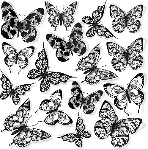 Miniatura 1 de Amaonm - Decoración de pared de mariposa 3D 60 unidades 5 estilos de 3 tamaños calcomanías de pared de mariposas de PVC huecas para niños dormitorio