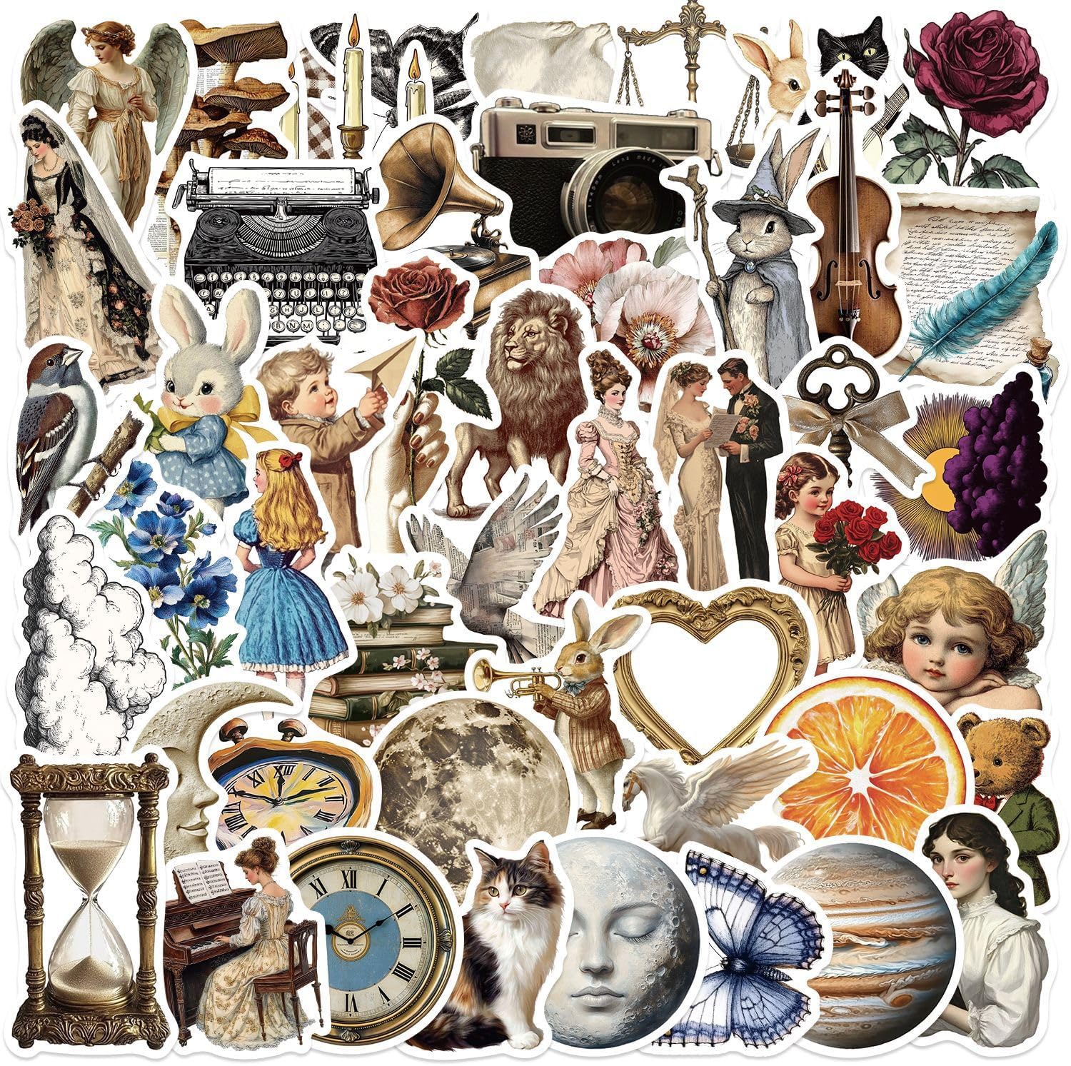 50pcs Vintage Aesthetic Stickers – Retro Art Decals for Journaling, Scrapbooking, Laptops, Notebooks, Crafts Decor