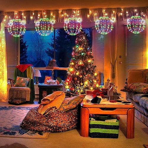 Miniatura 7 de Luces de bola de batería para decoración de Navidad, globo de árbol colgante de 12 pulgadas, 120 luces LED con 8 modos de iluminación, función de