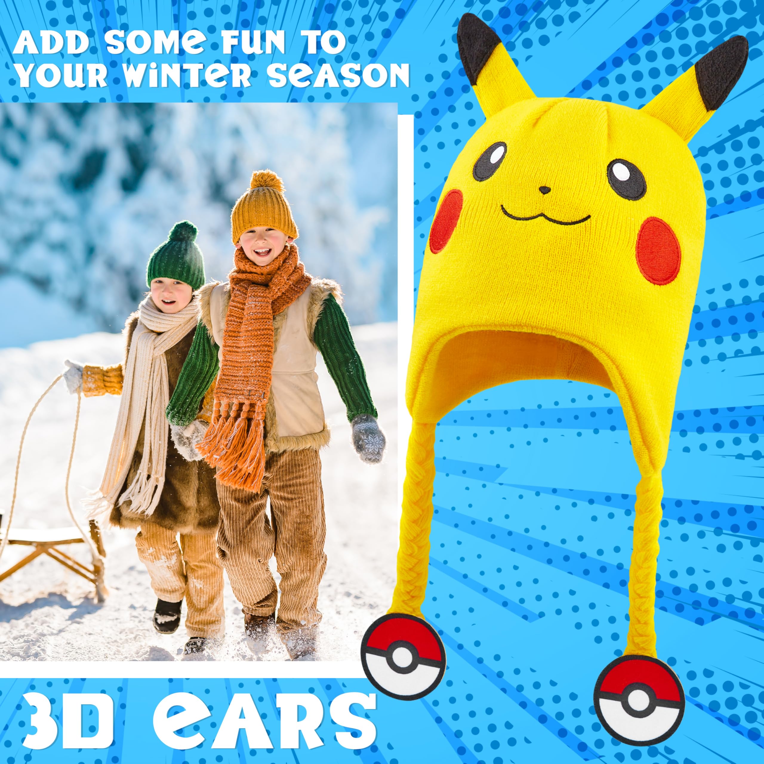 Pokémon Gorro Invierno Niño Punto 5-12 Años Pikachu Gengar Eevee Escuela Viajes Regalos Anime