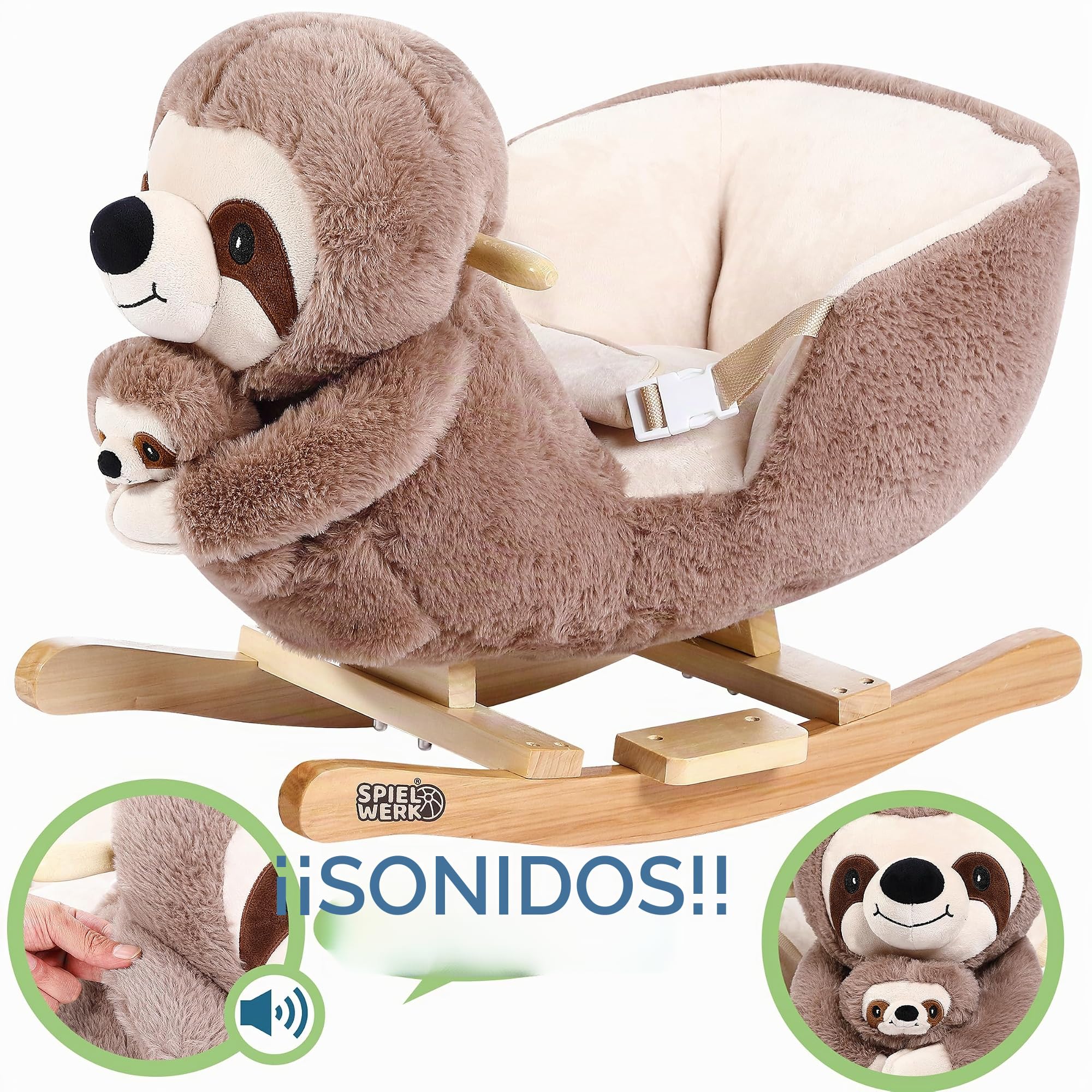 Deuba Peluche Balancín para Niños Perezoso Mecedor con Cinturón de Seguridad Teddy Bebé Extra Juguete