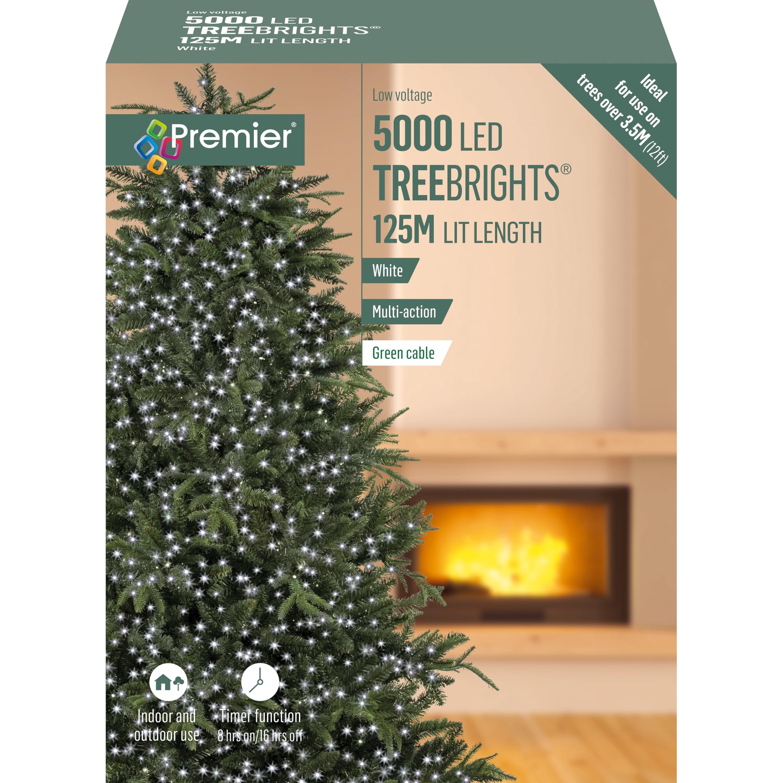 Premier TreeBrights Mains Operated 5000 LED Lights White, Multi-Action with Timer Function, Indoor/Outdoor Use, for Trees Over 12ft