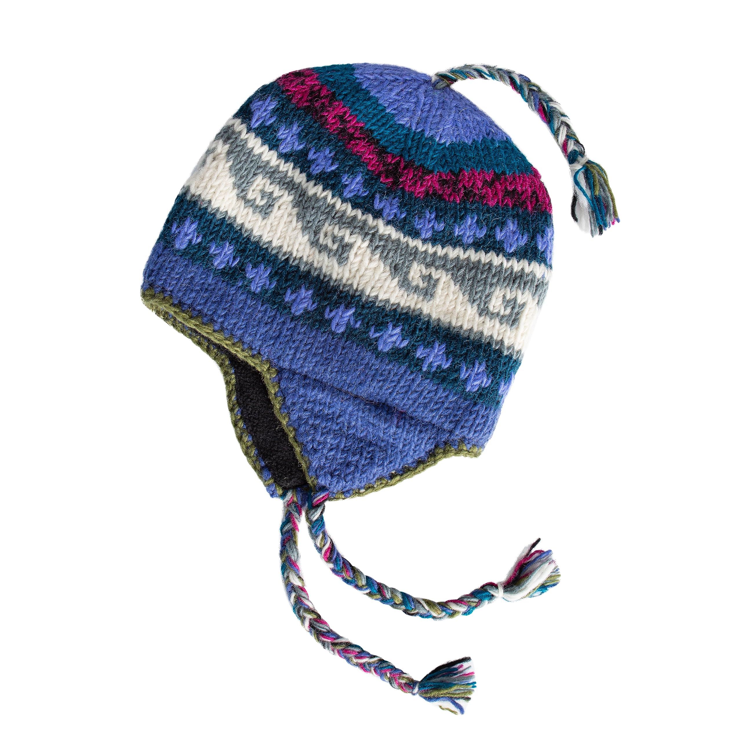 Hand Knit Sherpa Hat with Micro Fleece Lining and Eclectic Patterns, Handmade Winter Toque, Christmas Beanie, Made in Nepal