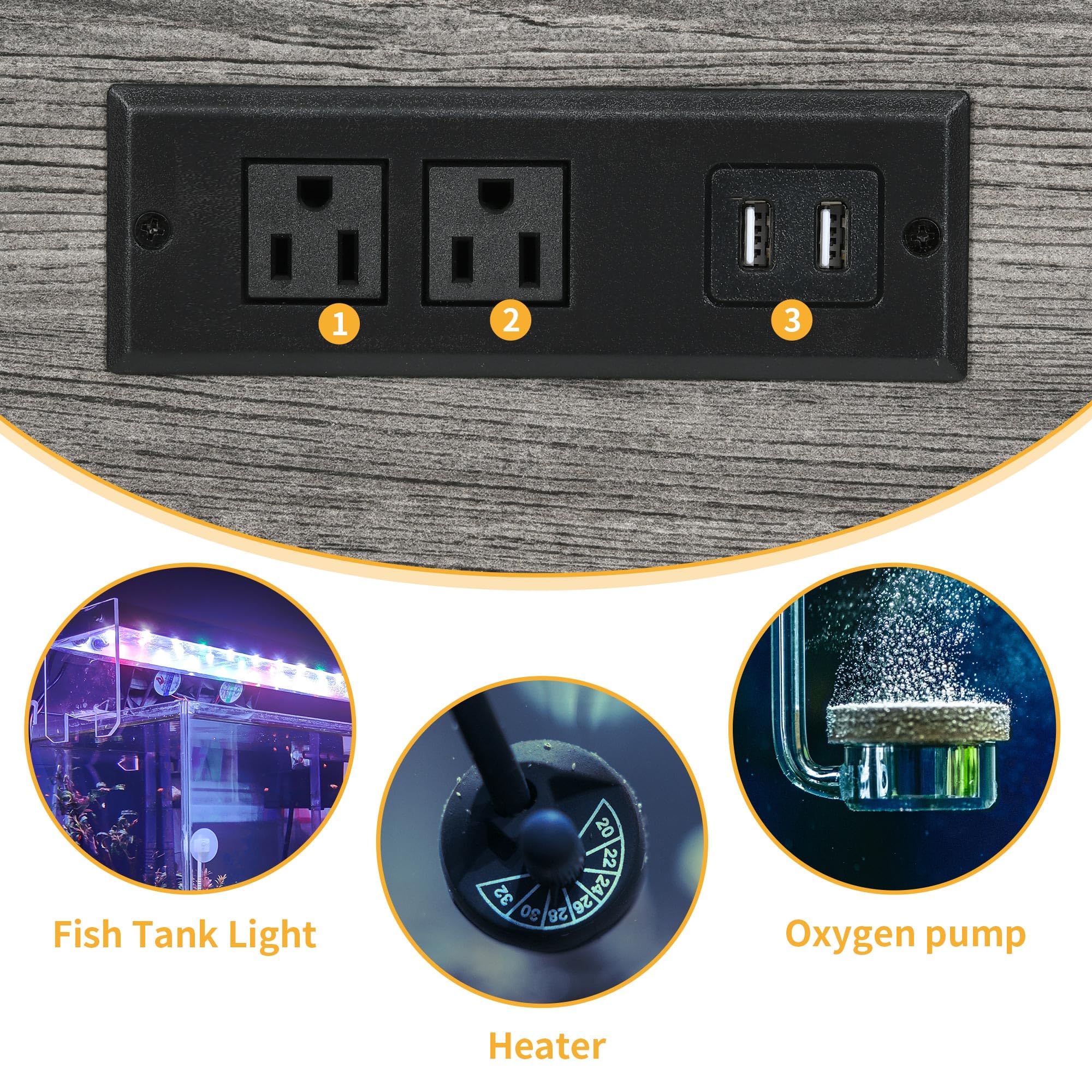 DWVO Support d'aquarium de 40 à 50 gallons avec prises de courant et lumière LED, armoire pour rangement d'accessoires d'aquarium – Support en métal adapté pour aquarium de tortues, terrarium de