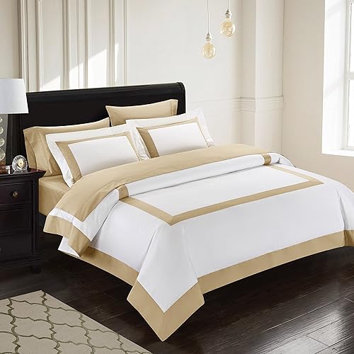 Miniatura 2 de Bicolore Collection - Juego de fundas de edredón de 3 piezas, no incluye relleno, clásico, europeo, 100% algodón egipcio, satén, lujoso marco de 400
