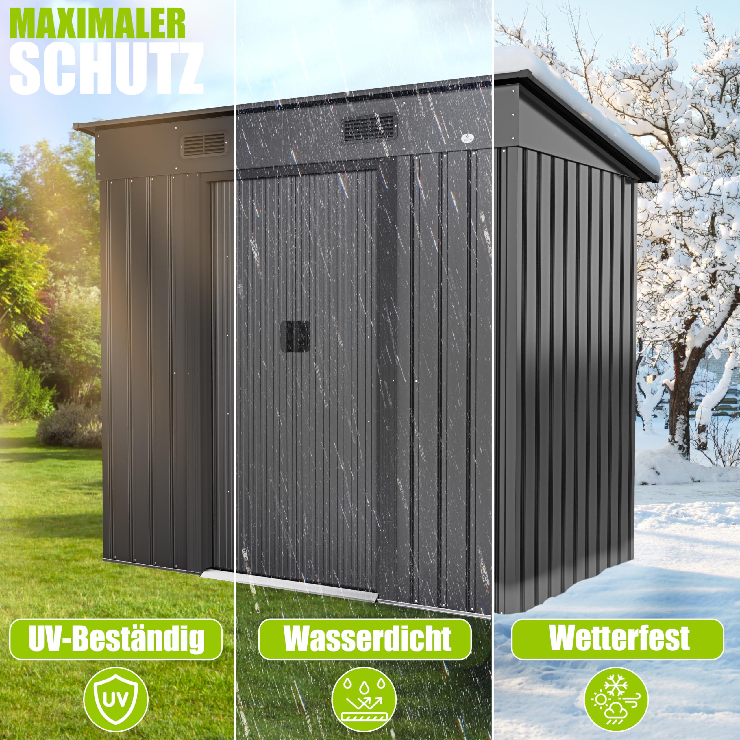 KESSER® - Cobertizo de metal L de 4 m³ con base | 194 x 112 x 181 cm | 2 puertas correderas y cimientos | cobertizo para equipos | armario de cobertizo de jardín | cobertizo de jardín con techo