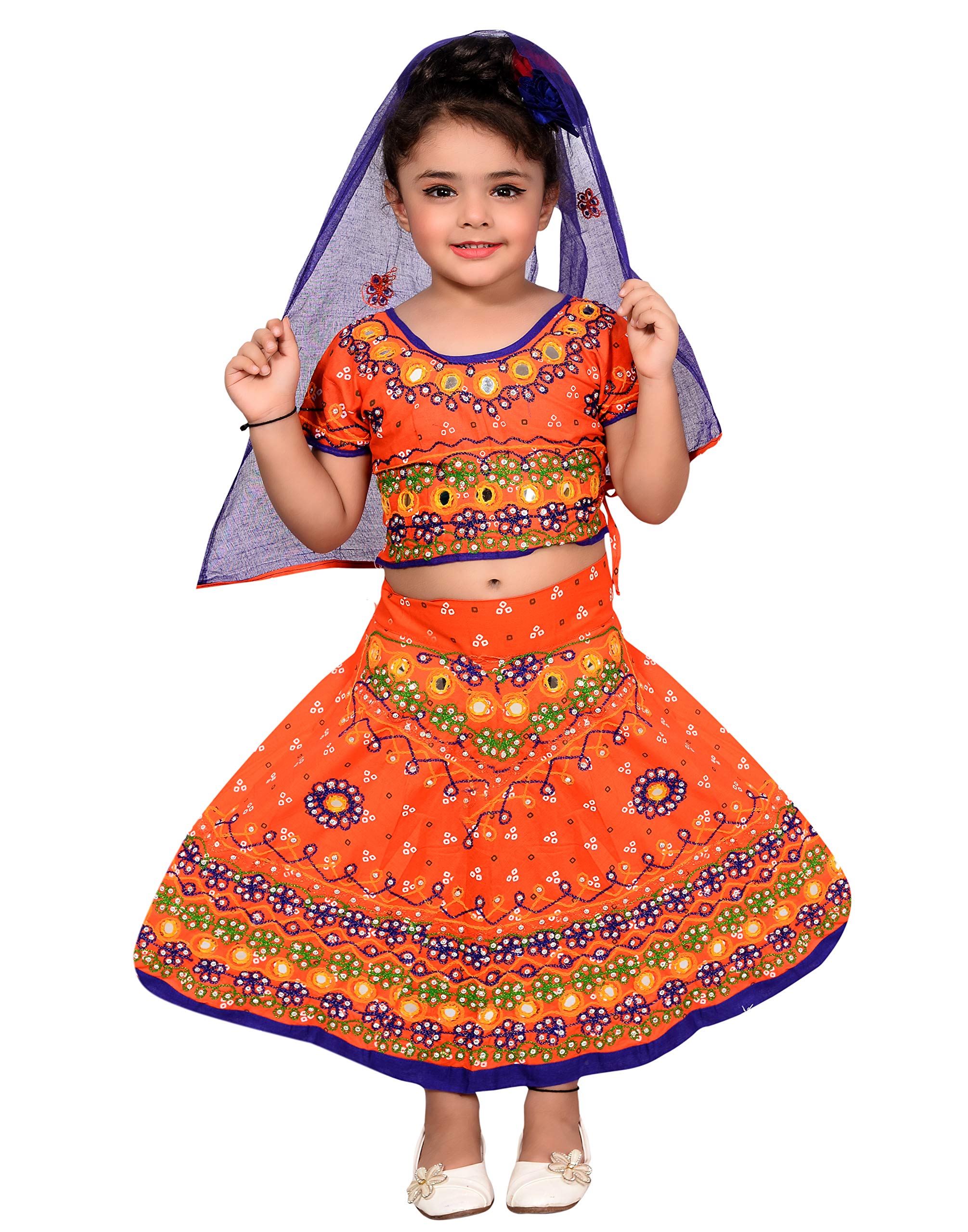 AHHAAAAGirls Cotton Costume Radha Dress Leghnga Choli Chania Choli with Dupatta Set 003