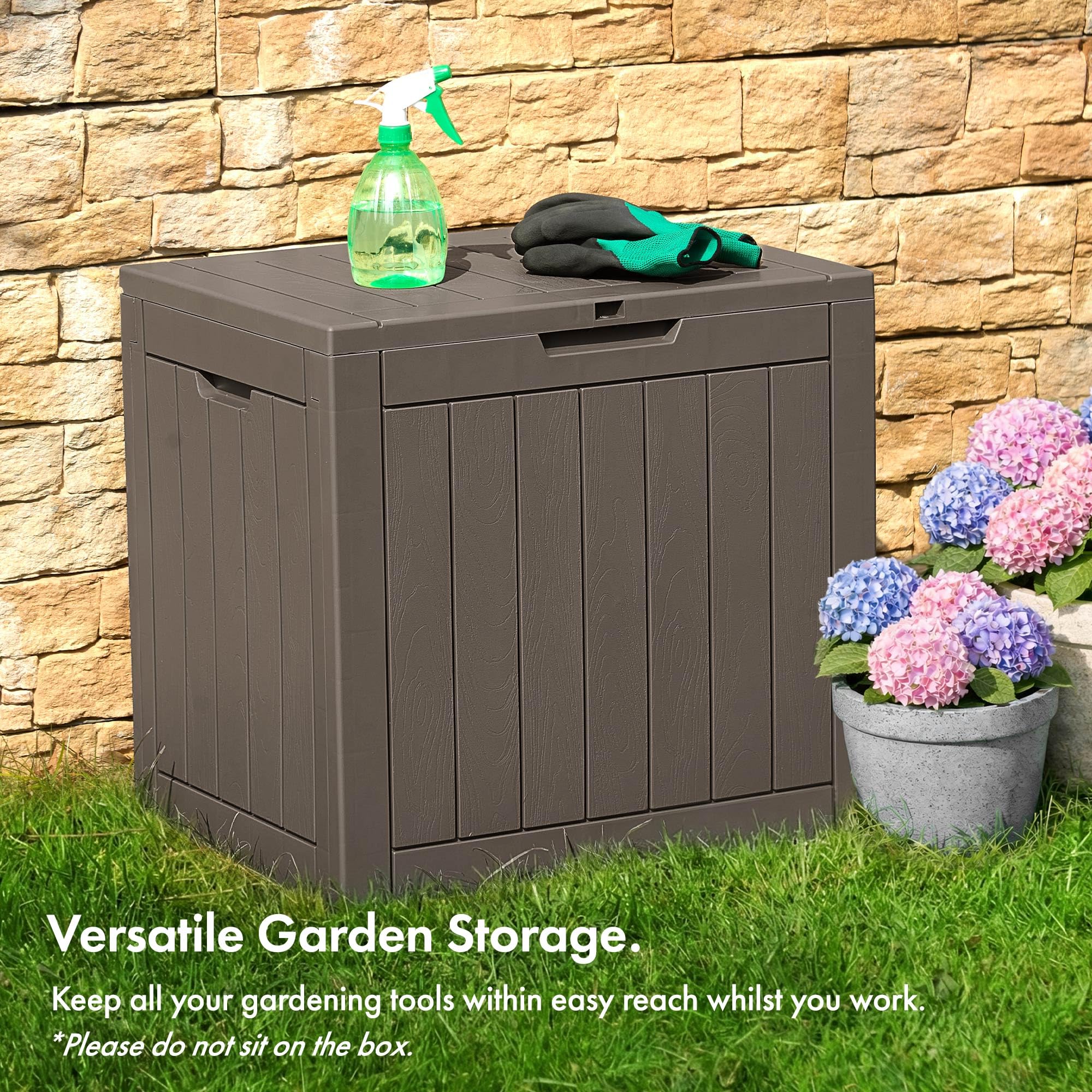 VonHaus Garden Storage Box - Outdoor Utility Chest Organiser – Weatherproof Plastic, Lockable Lid, Carry Handles, Compact & Portable – For Garden, Patio, Balcony, Decking – Grey (118L) — view 4