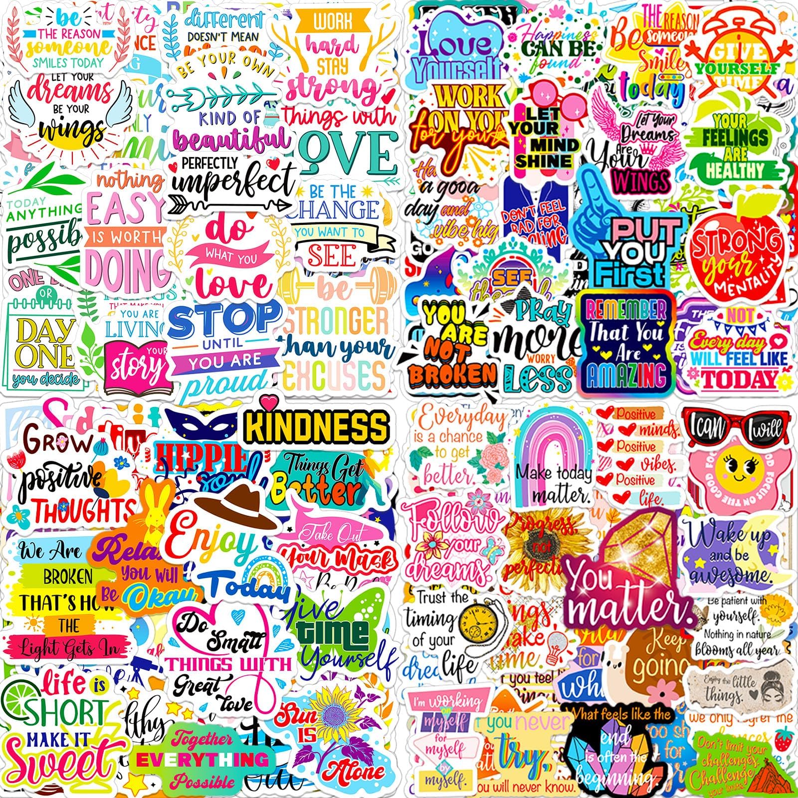Motivational Stickers 200 Pcs Inspirational Sticker Pack, Prizes for Kids Classroom, Waterproof Vinyl Stickers for Water Bottles Laptop Scrapbooking Journaling Skateboard Notesbook Luggage Tumbler etc