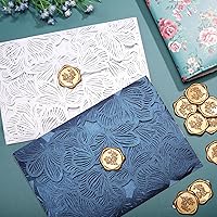 Vista 6 de Yoption Pegatinas de sello de cera de eucalipto, paquete de 50 pegatinas de sello de sobre autoadhesivas doradas antiguas para boda, fiesta