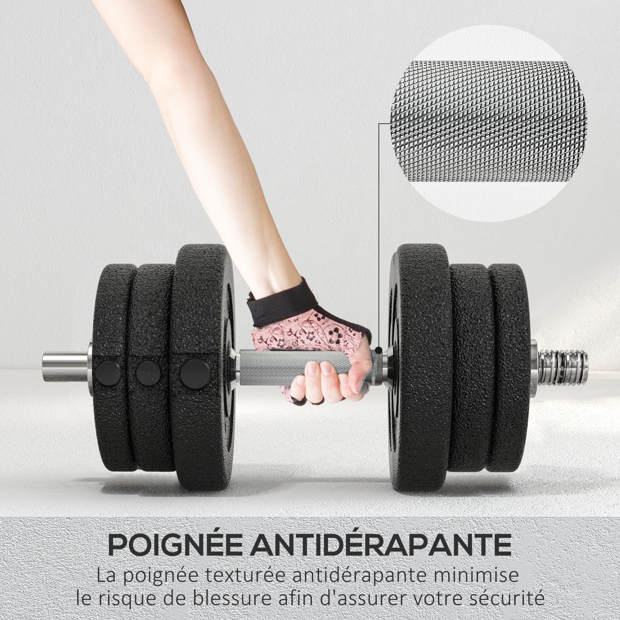HOMCOM Ensemble d'haltères Courtes Total 25 kg, Poids Réglable Noir | Dumbbell Paires, 12 Plaques, Barres Incluses, Entraînement Musculaire & Haltérophilie, Acier Polyuréthane